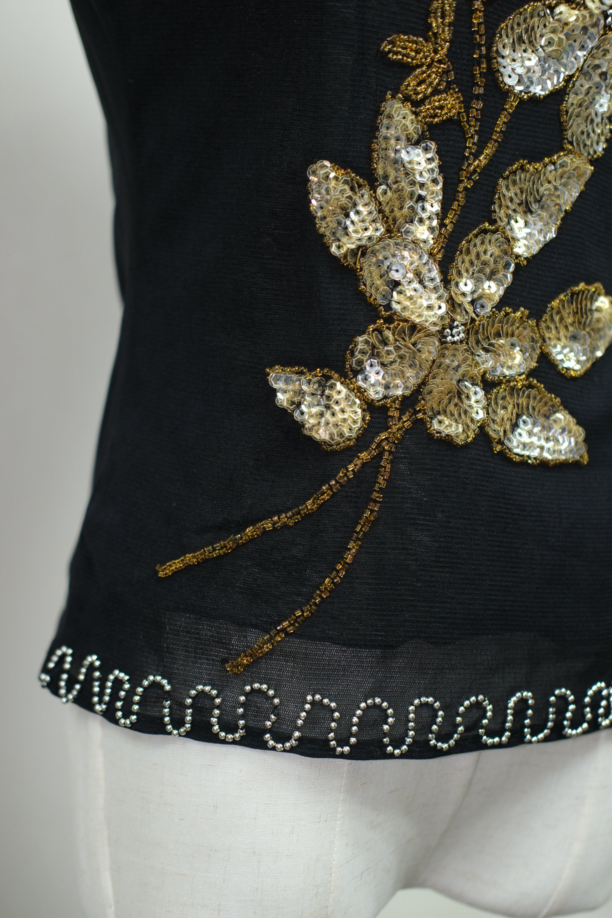 Black Mesh Gold Sequin Floral Strap