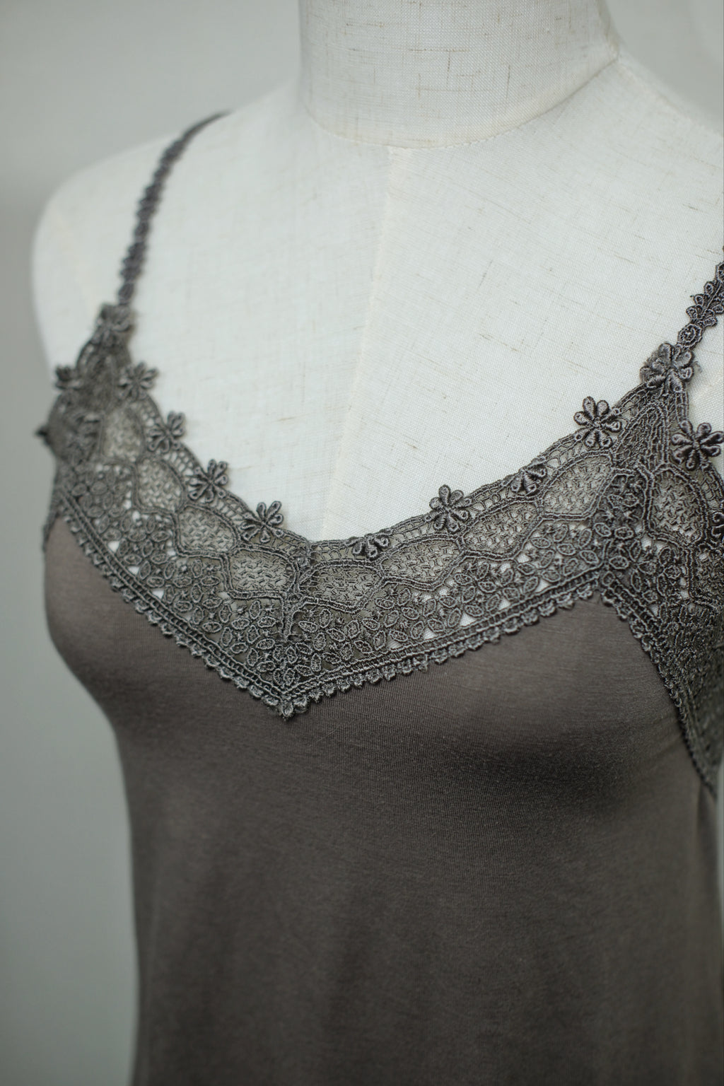Taupe Cross Lace Back Strap