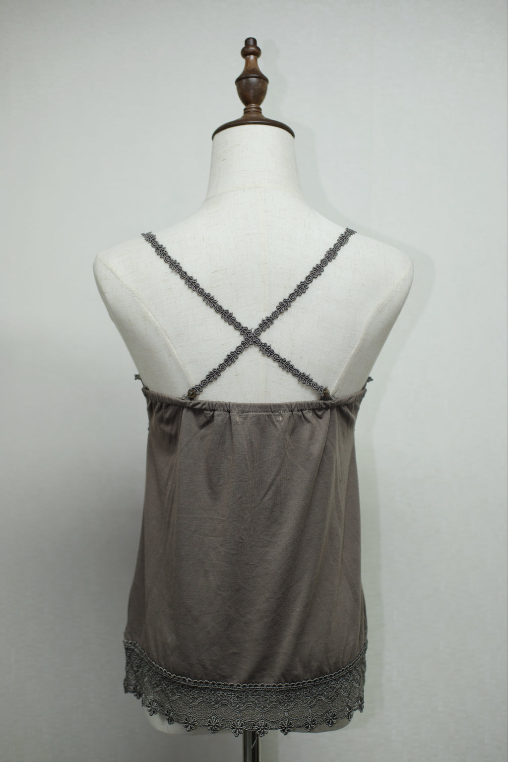 Taupe Cross Lace Back Strap