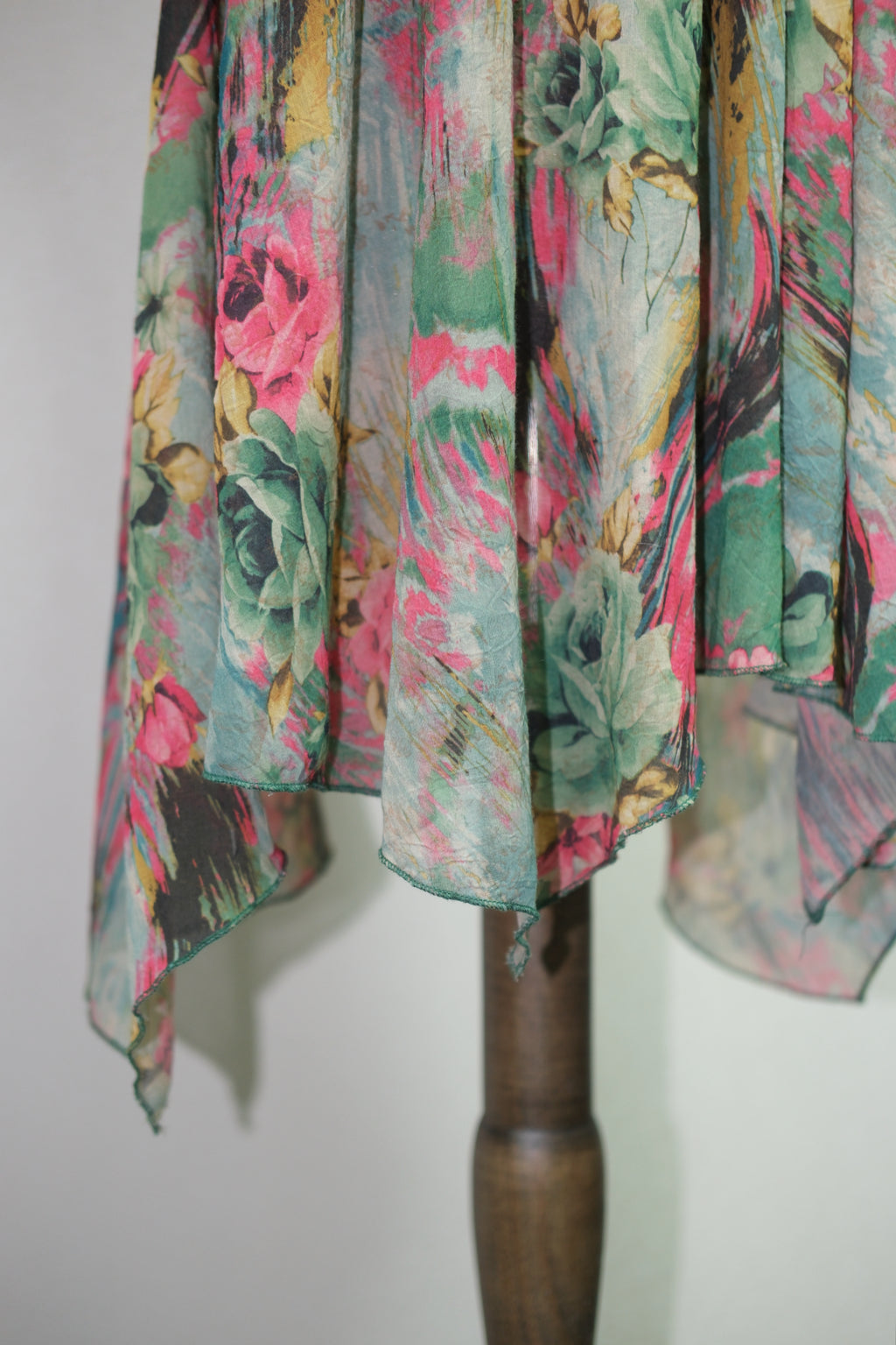 Green Floral Smocked Waist Irregular Chiffon Cami Mini Dress