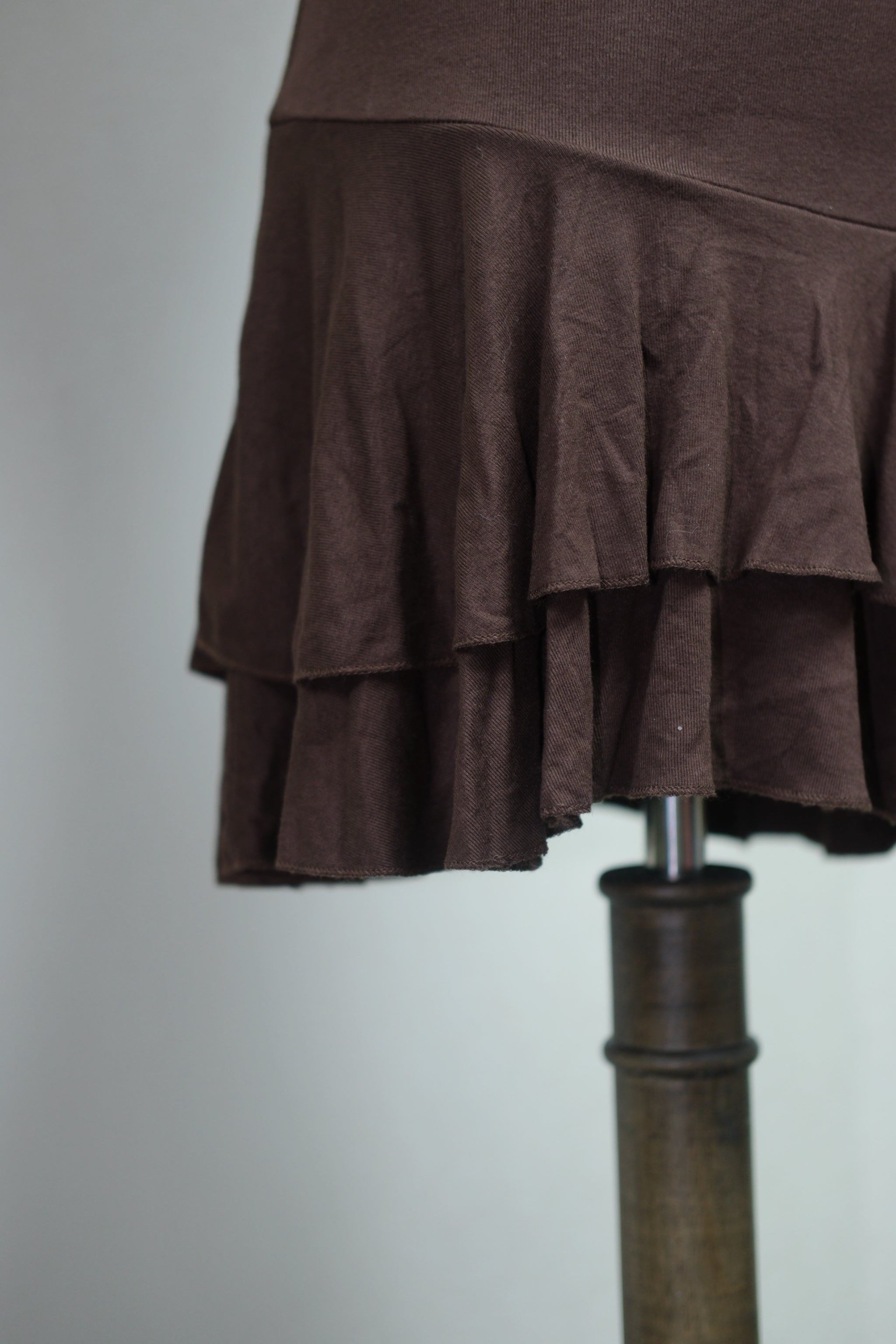 Dark Brown Lace Double Ruffle Slip Dress