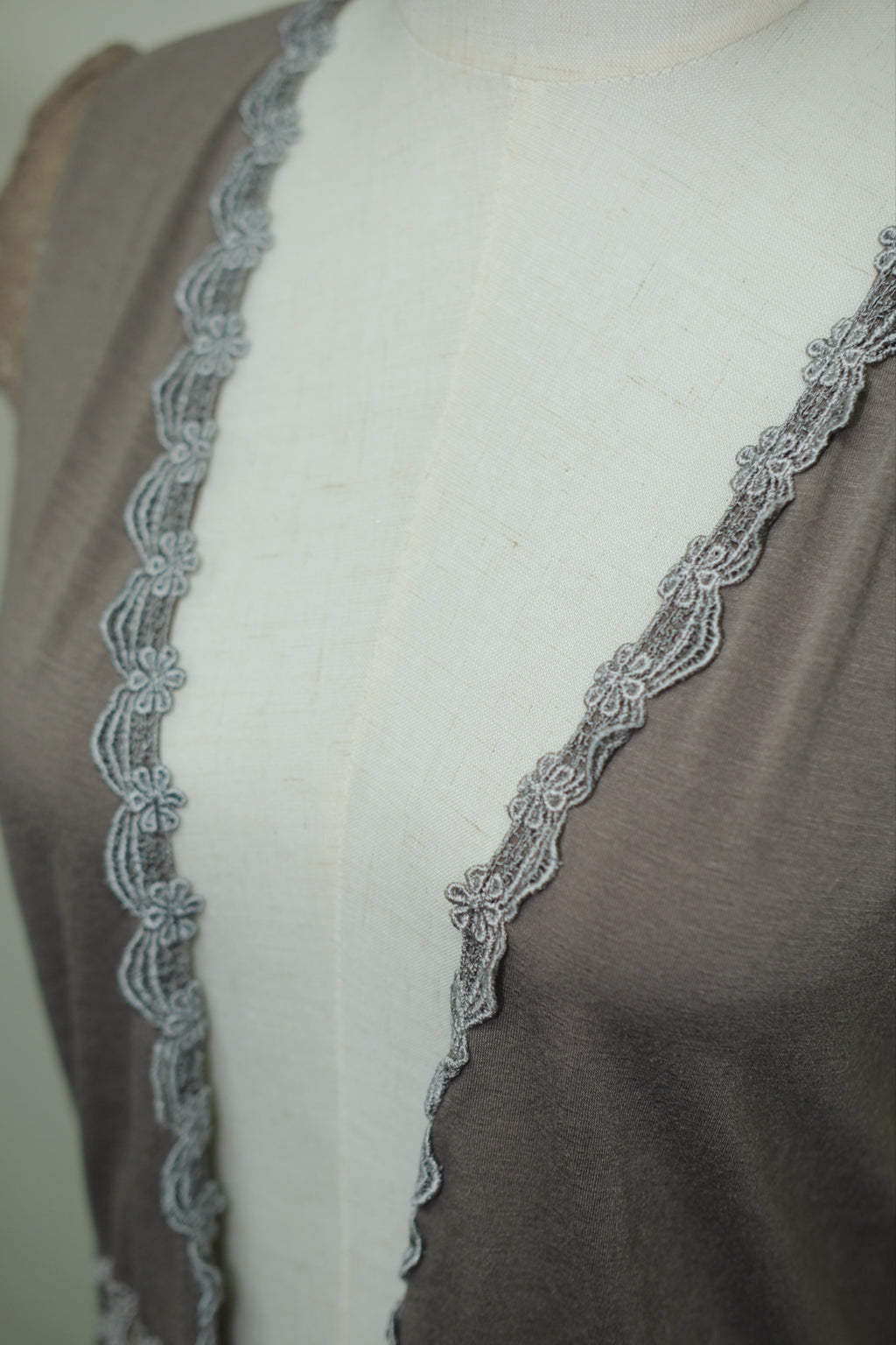 Grey Coffee Lace Dress Cardigan Inner Two-Piece