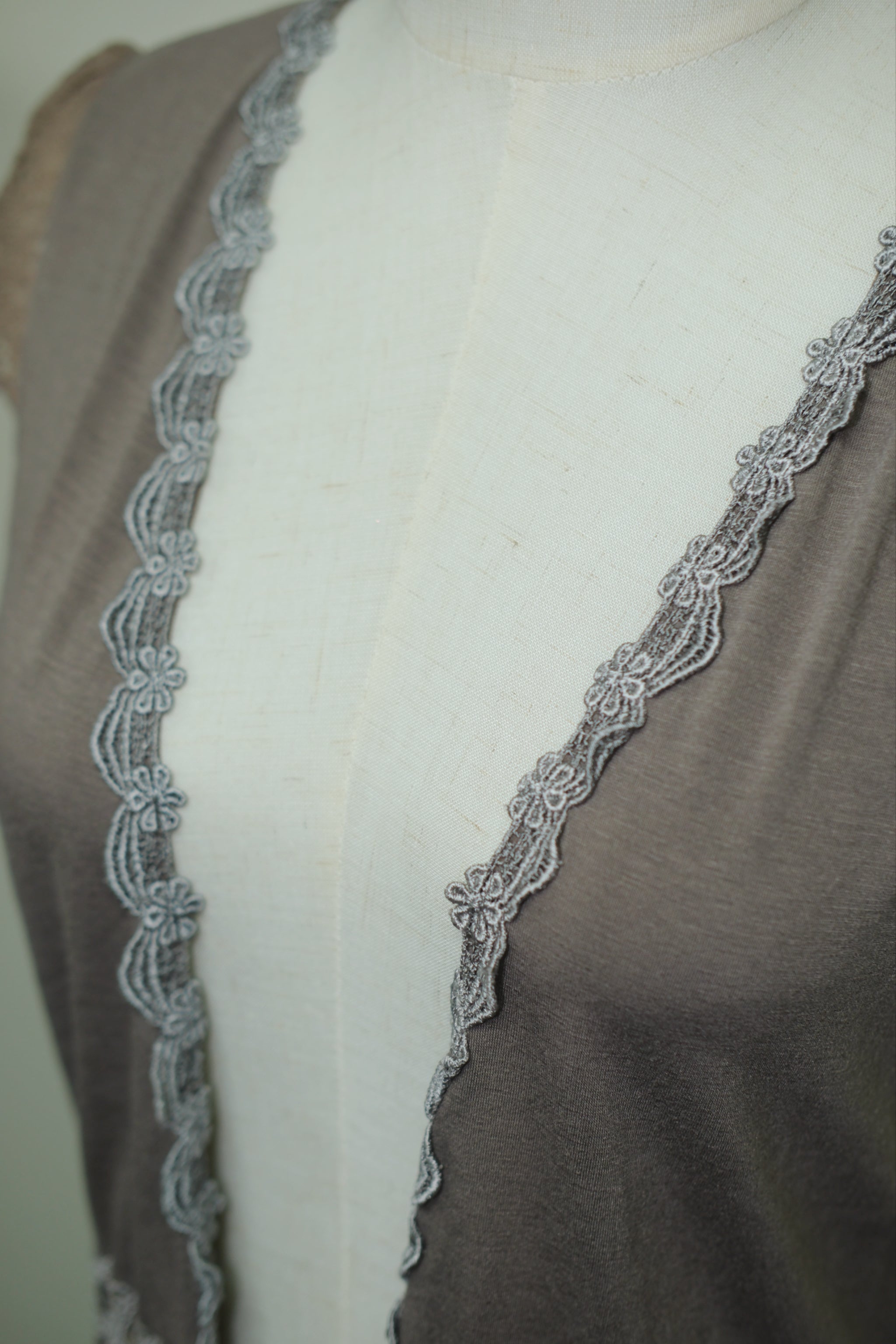 Grey Coffee Lace Dress Cardigan Inner Two-Piece