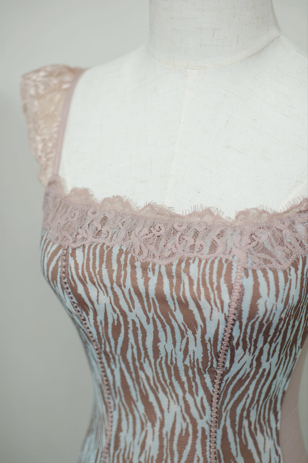 Milk Pink Lace Cap Sleeve Reversible Striped Corset Cami