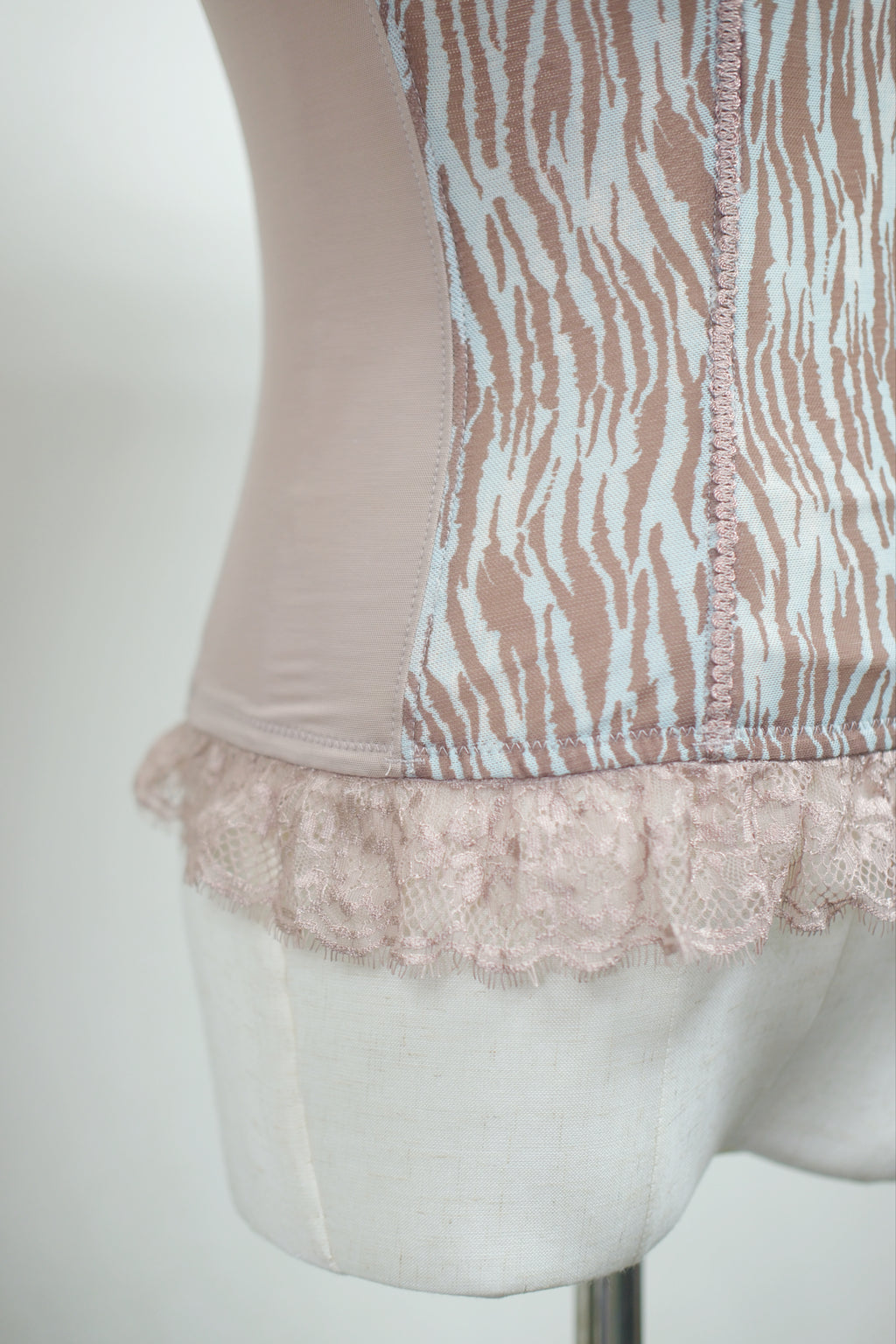 Milk Pink Lace Cap Sleeve Reversible Striped Corset Cami