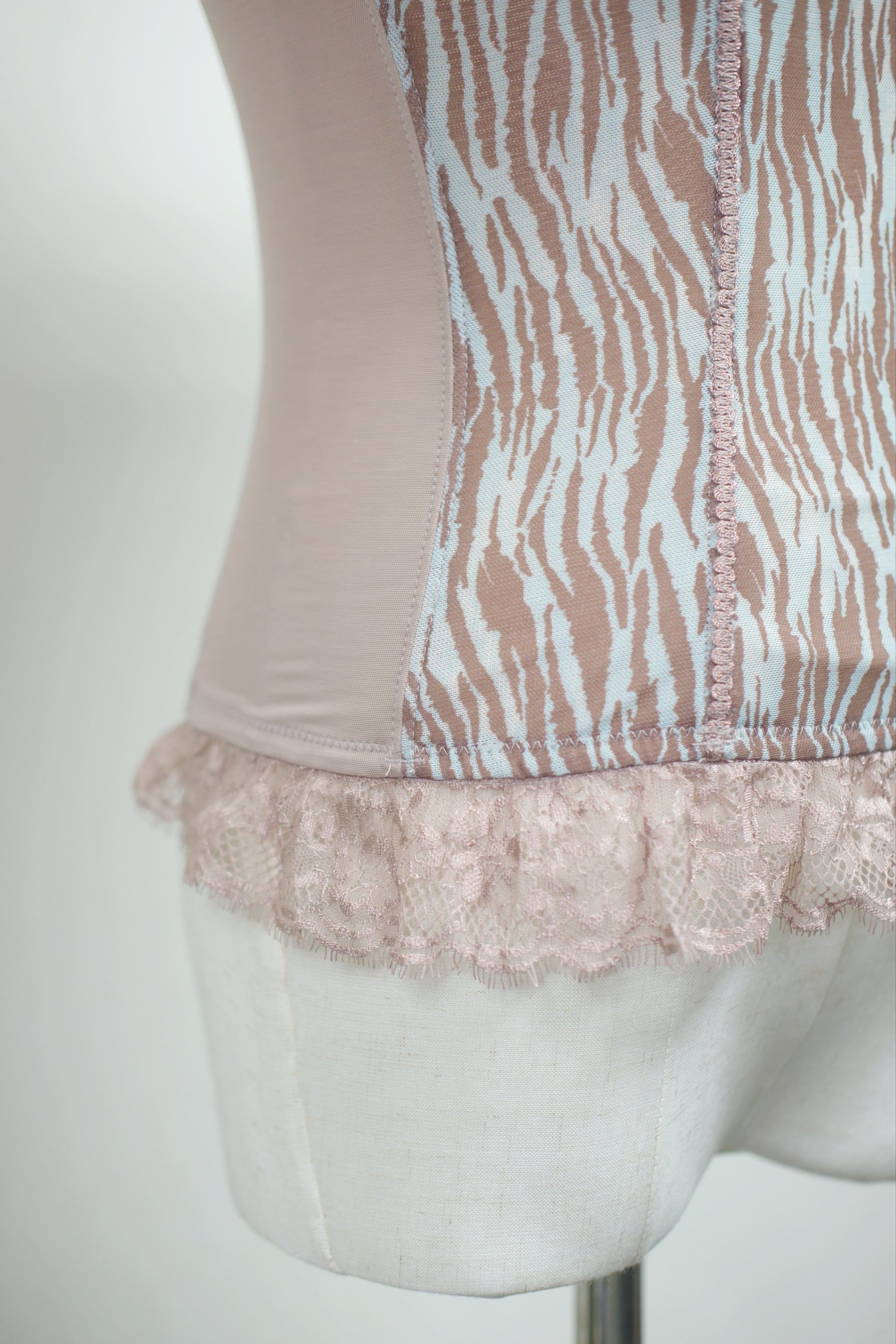 Milk Pink Lace Cap Sleeve Reversible Striped Corset Cami