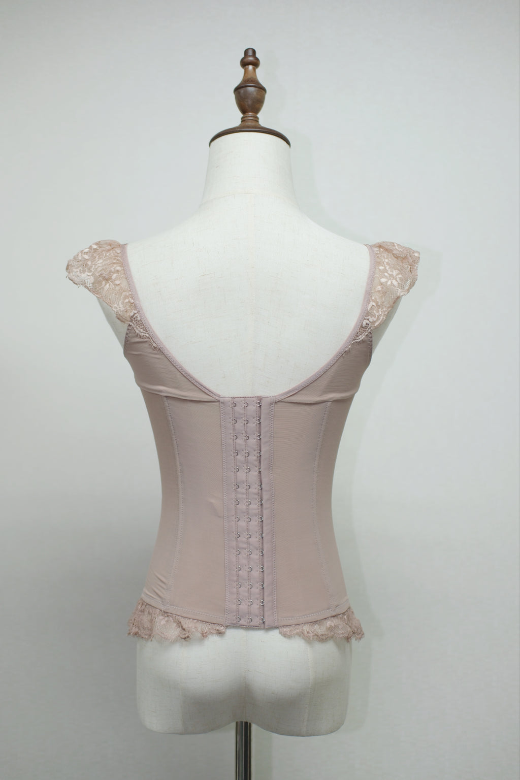 Milk Pink Lace Cap Sleeve Reversible Striped Corset Cami
