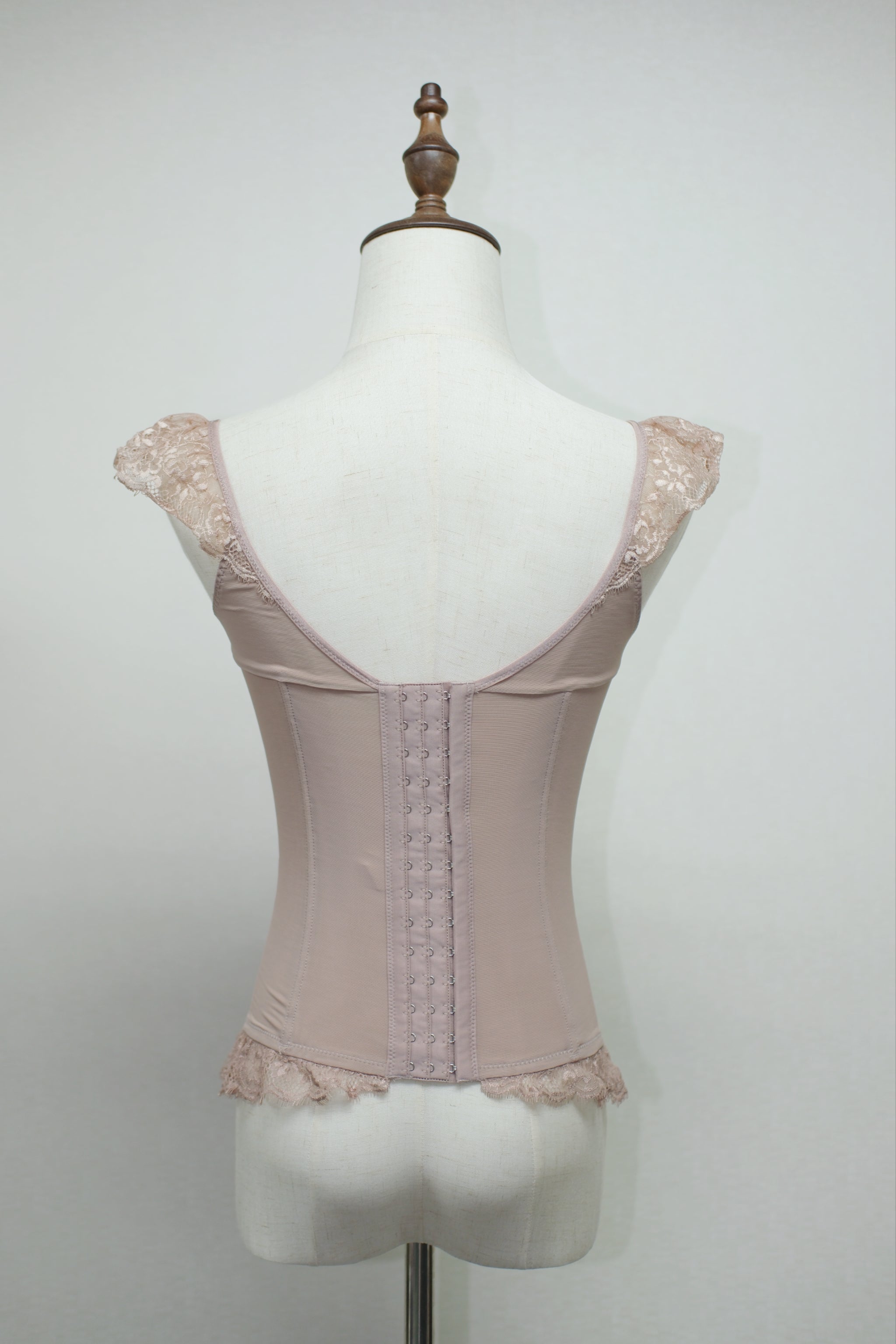 Milk Pink Lace Cap Sleeve Reversible Striped Corset Cami