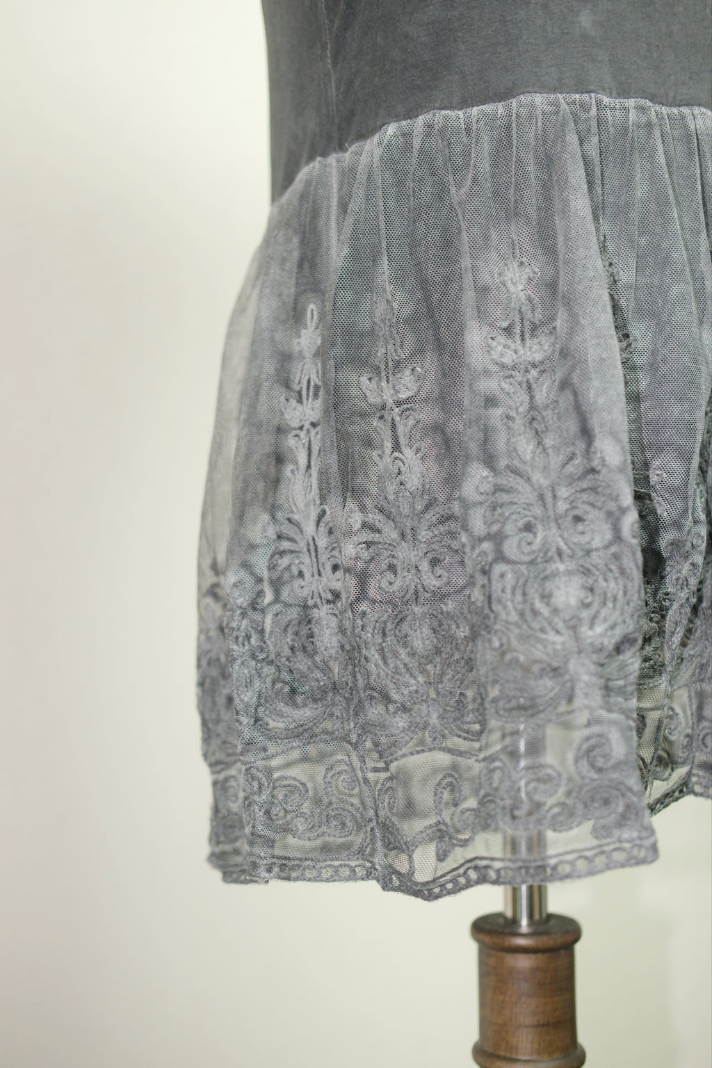 Charcoal Grey Crisscross Halter Lace Embroidered Blouse
