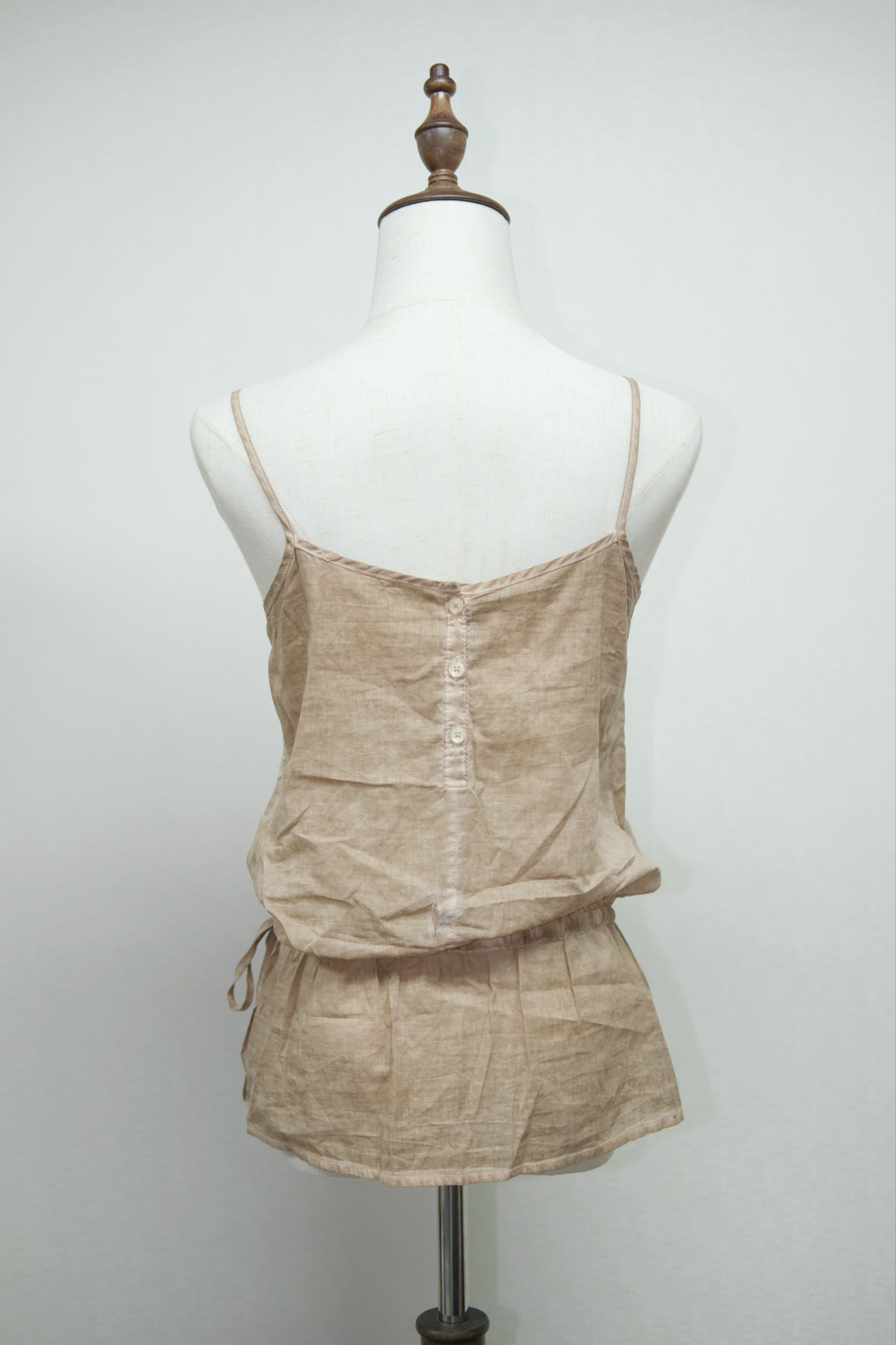 Coffee Lace Embroidery Waist Drawstring Blouse