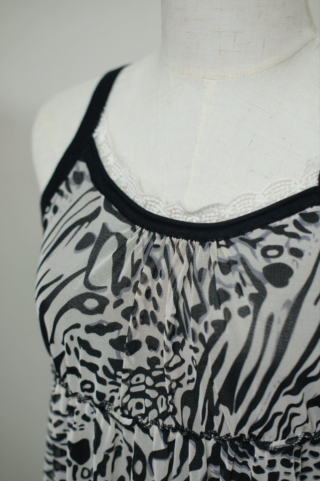 Black Trim Zebra Leopard Print Babydoll Cami Top