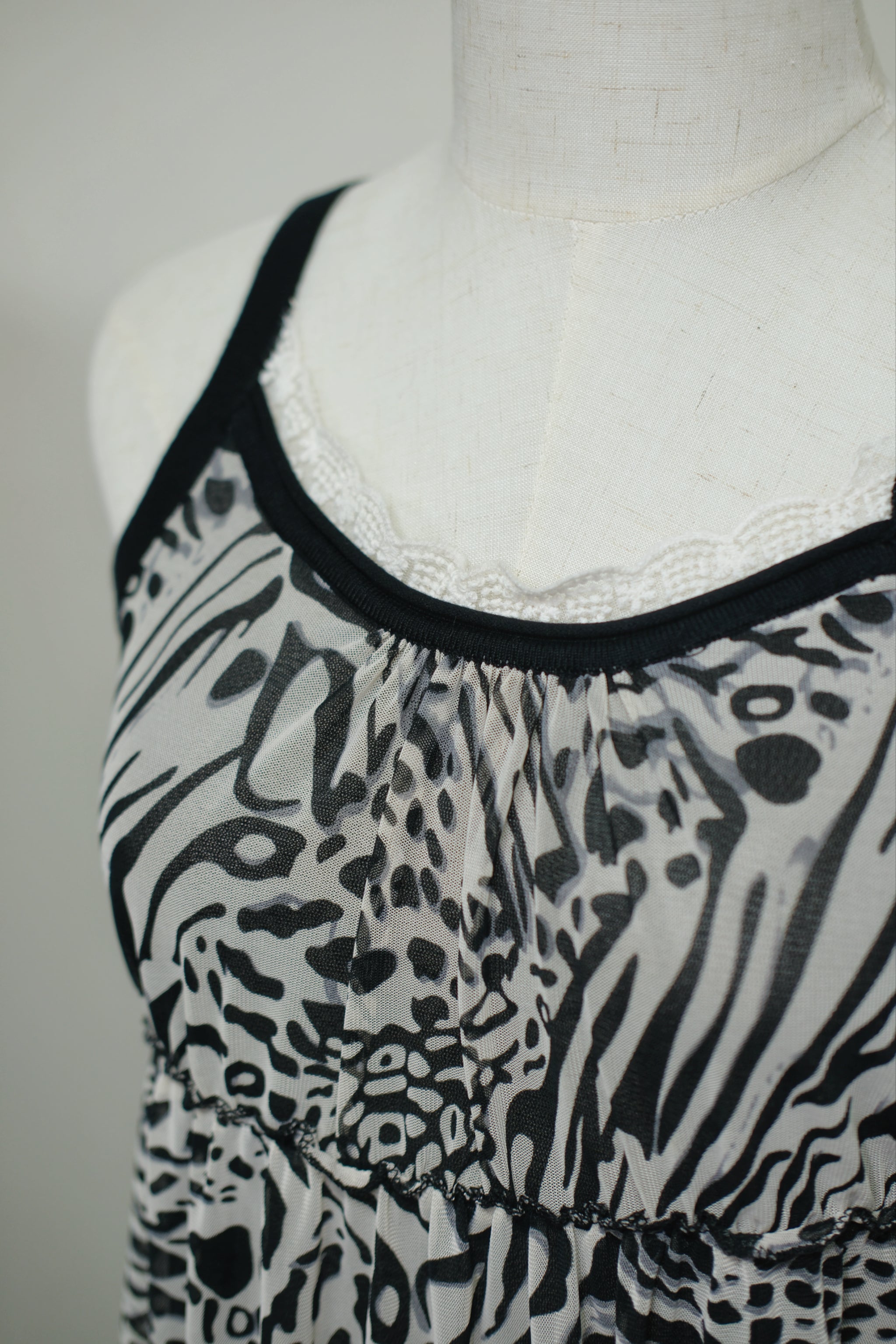 Black Trim Zebra Leopard Print Babydoll Cami Top