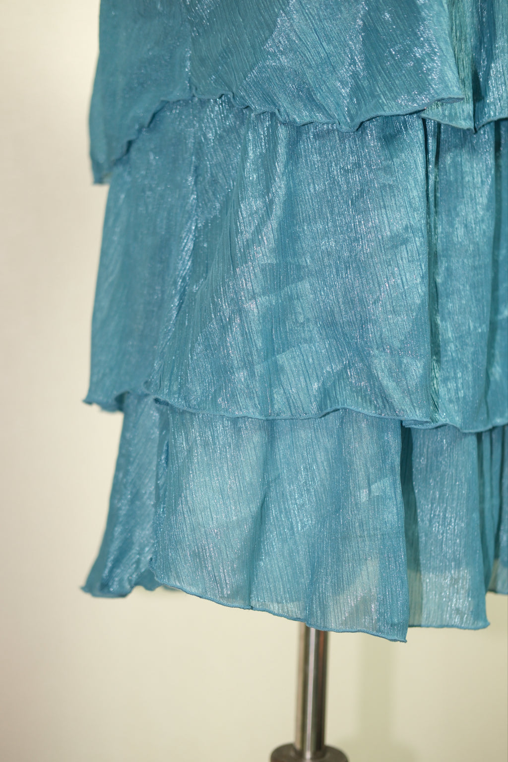 Peacock Blue Shimmery Three-Tier Ruffled Crinkle Chiffon Cami