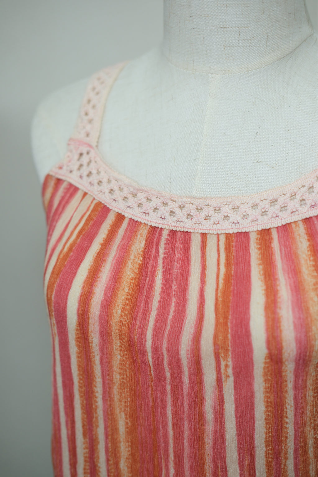 Pink Orange Watercolor Stripe Lace Hollow Strap Tank Cami
