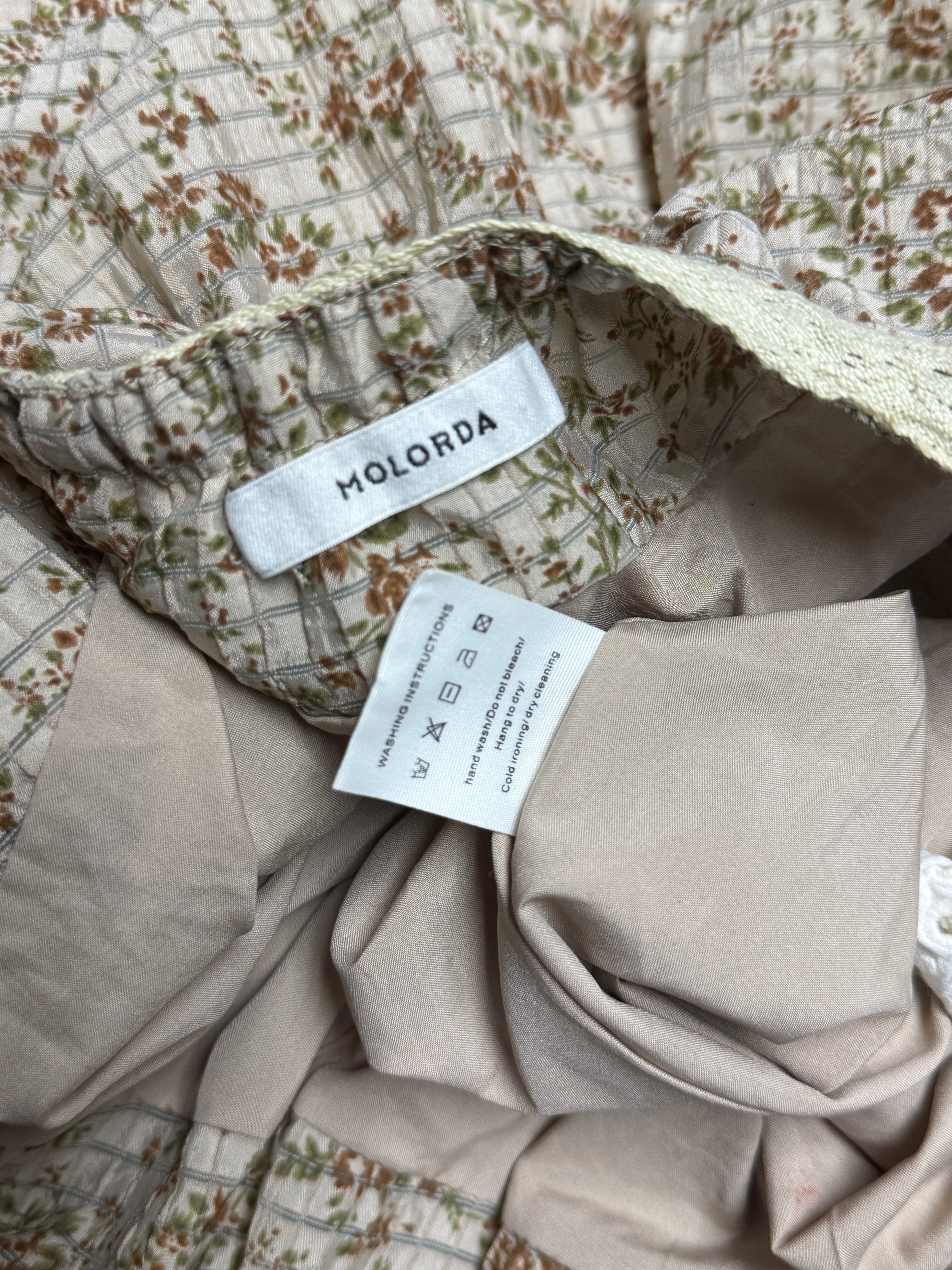 Beige Floral Ruffled Layer Tie Blouse