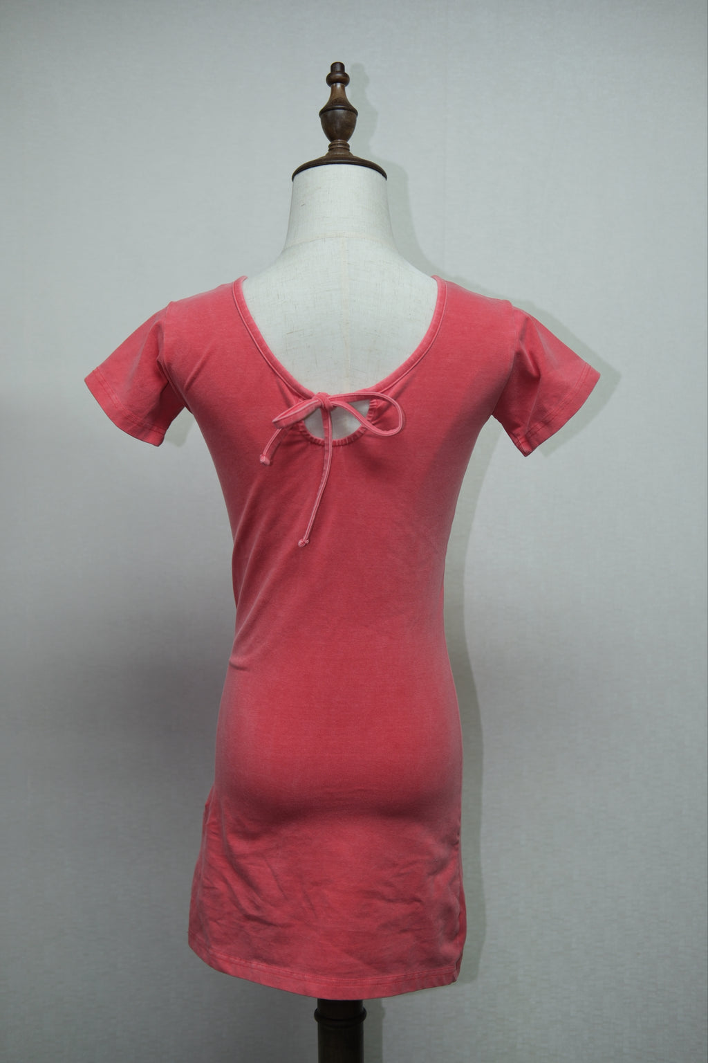 Washed Red Heart Embroidery Slim Short Sleeve Dress