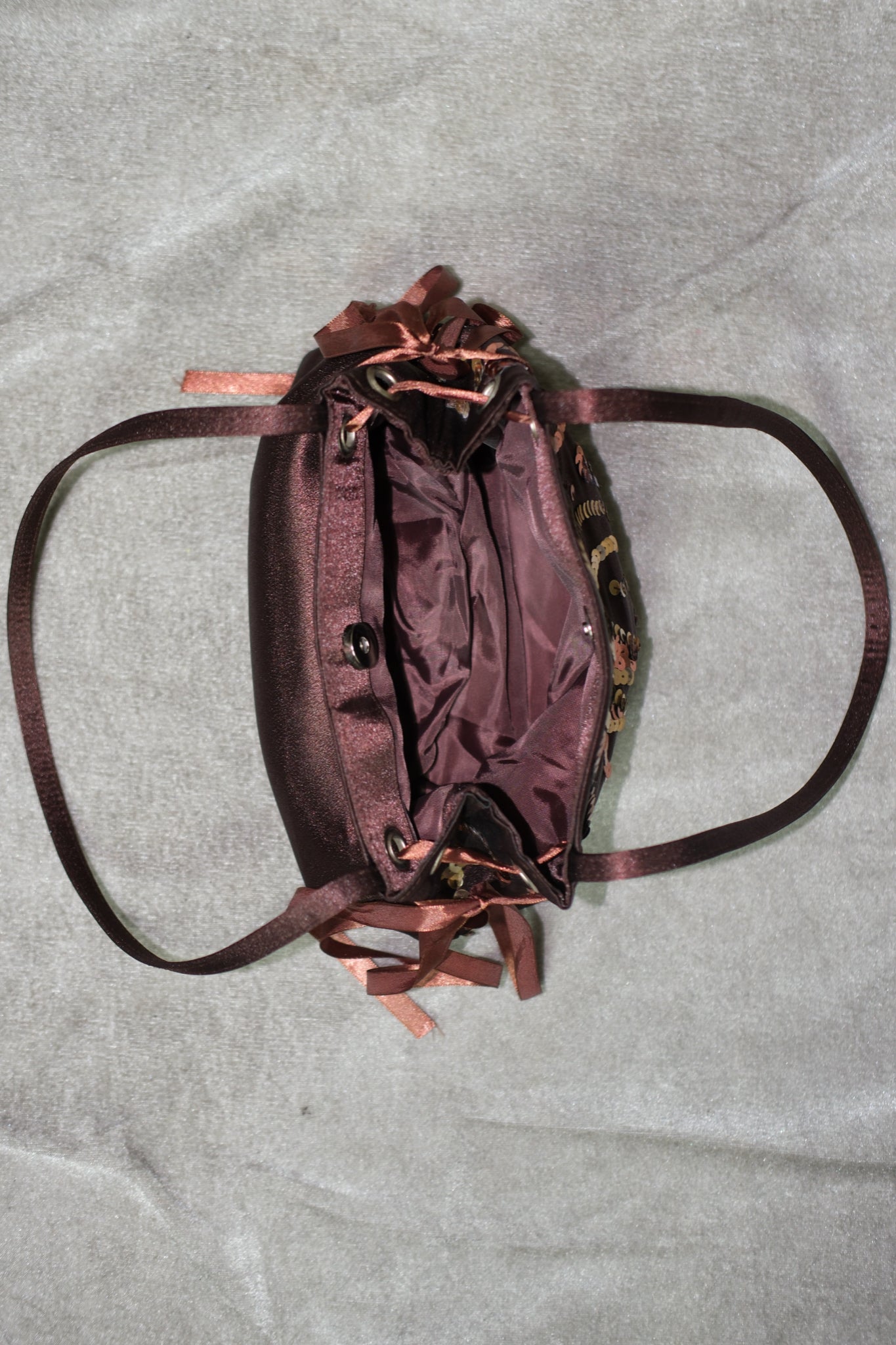 Dark Brown Wavy Sequin Satin Ribbon Shoulder Bag