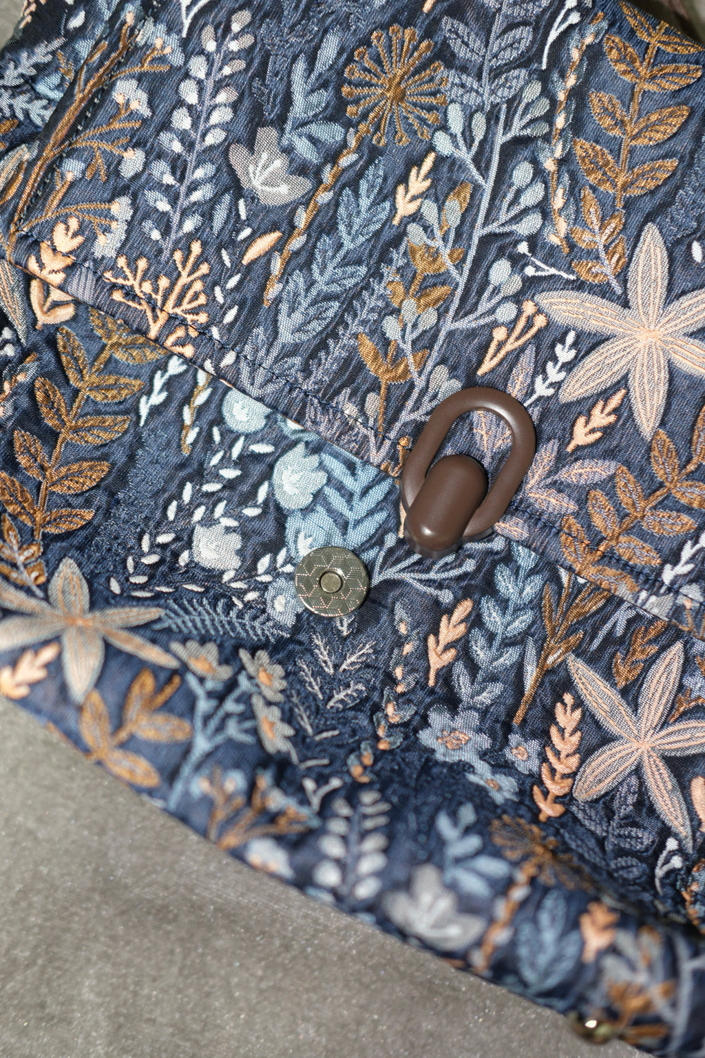 Navy Botanical Print Flap Shoulder Tote Bag