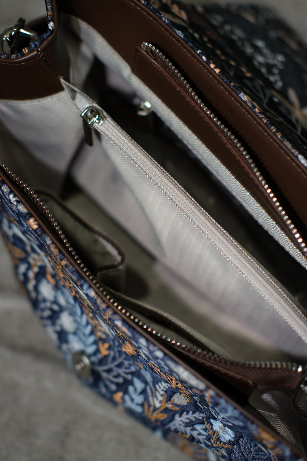 Navy Botanical Print Flap Shoulder Tote Bag