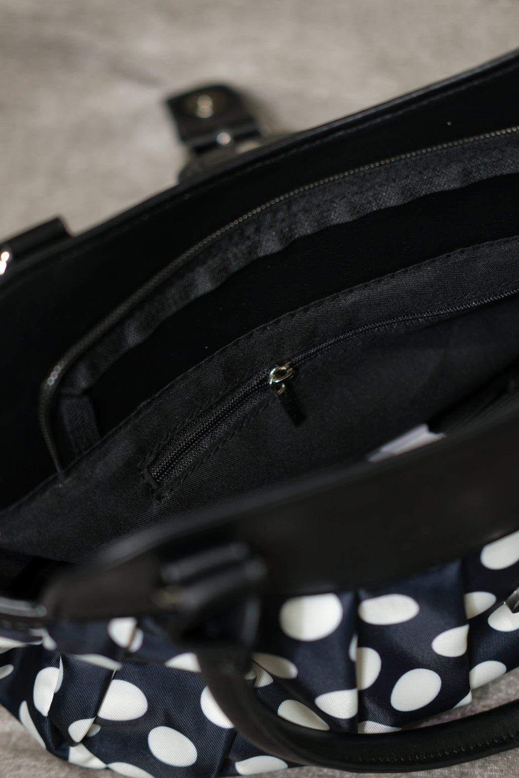 Black White Polka Dot Gathered Handbag