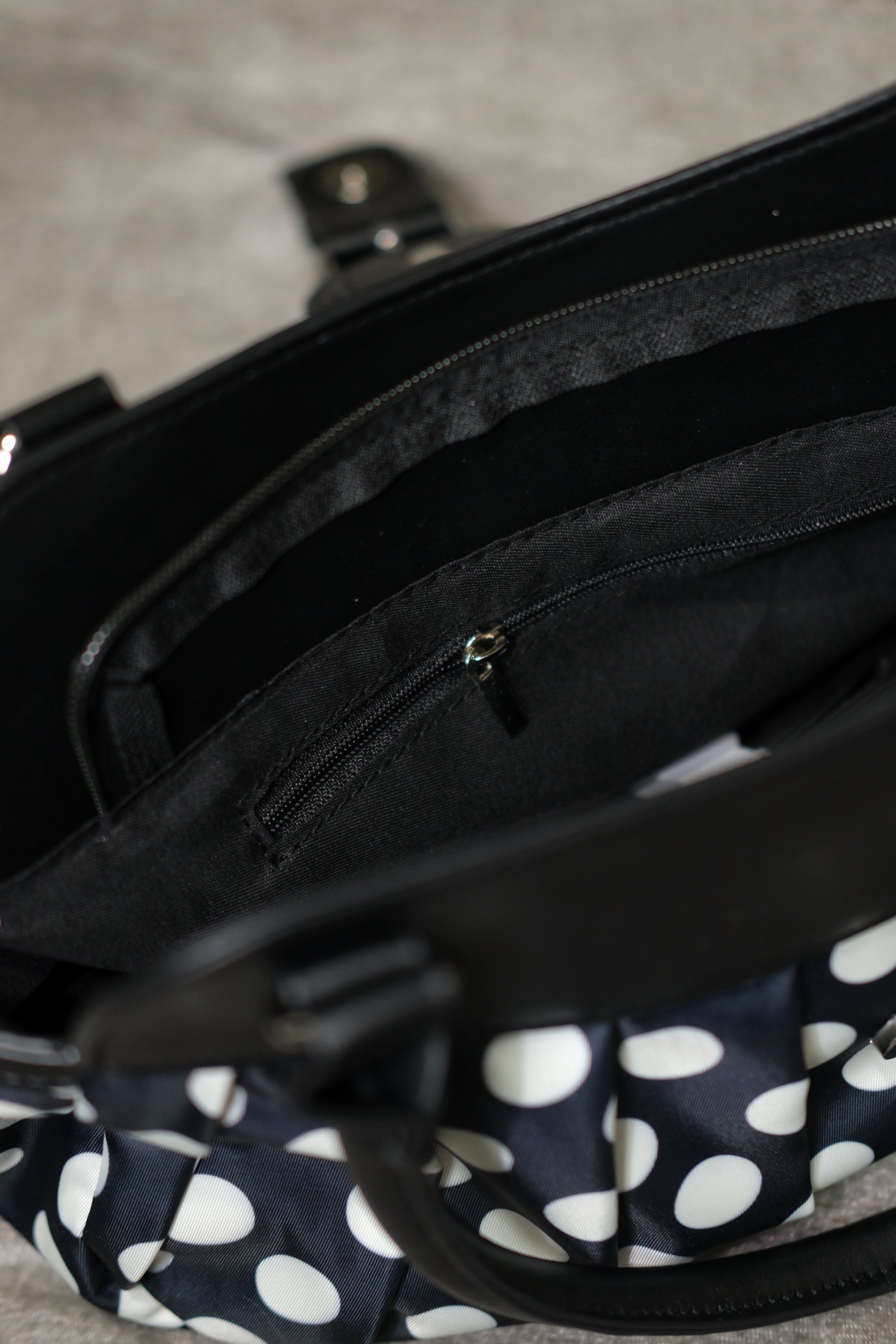 Black White Polka Dot Gathered Handbag