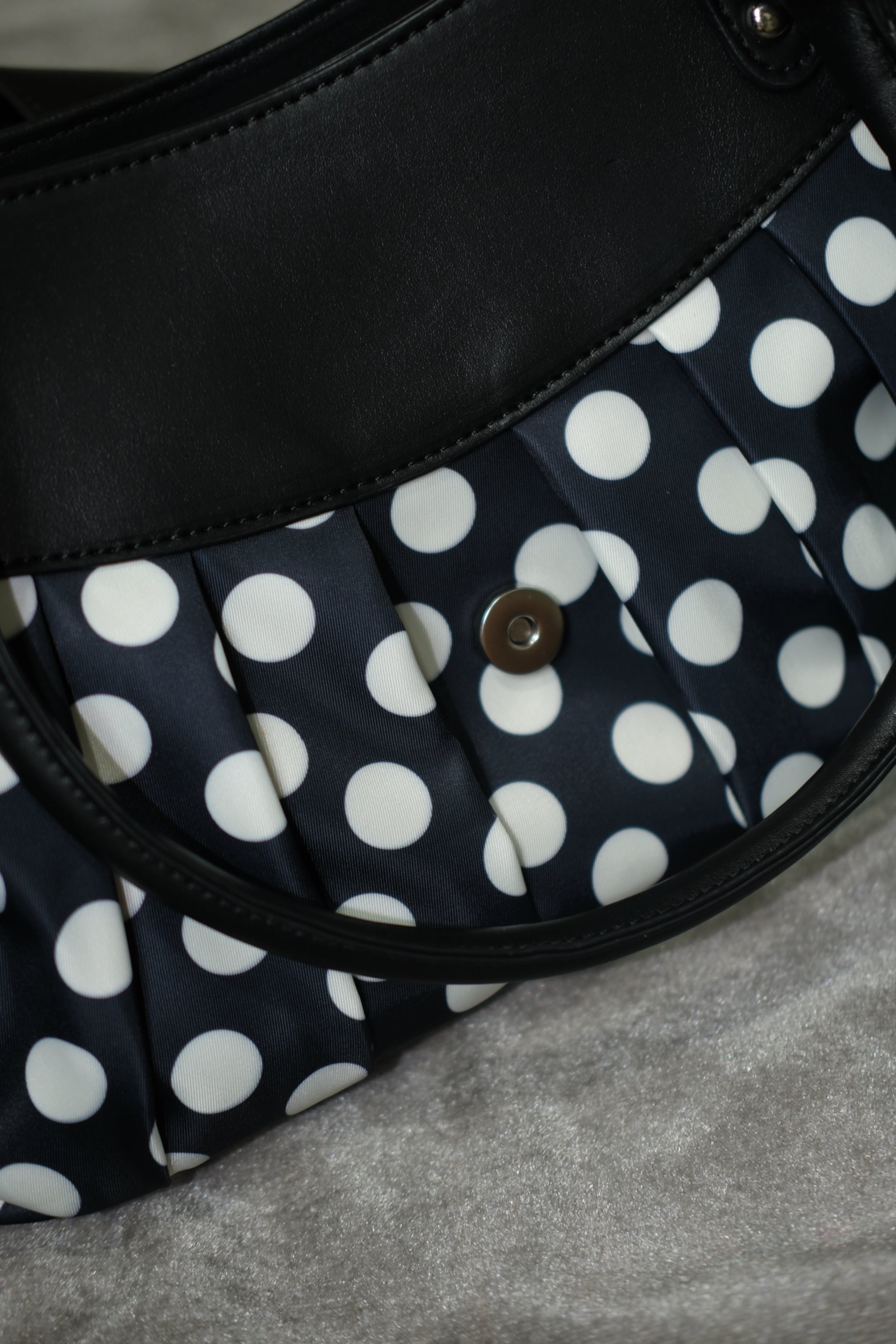 Black White Polka Dot Gathered Handbag