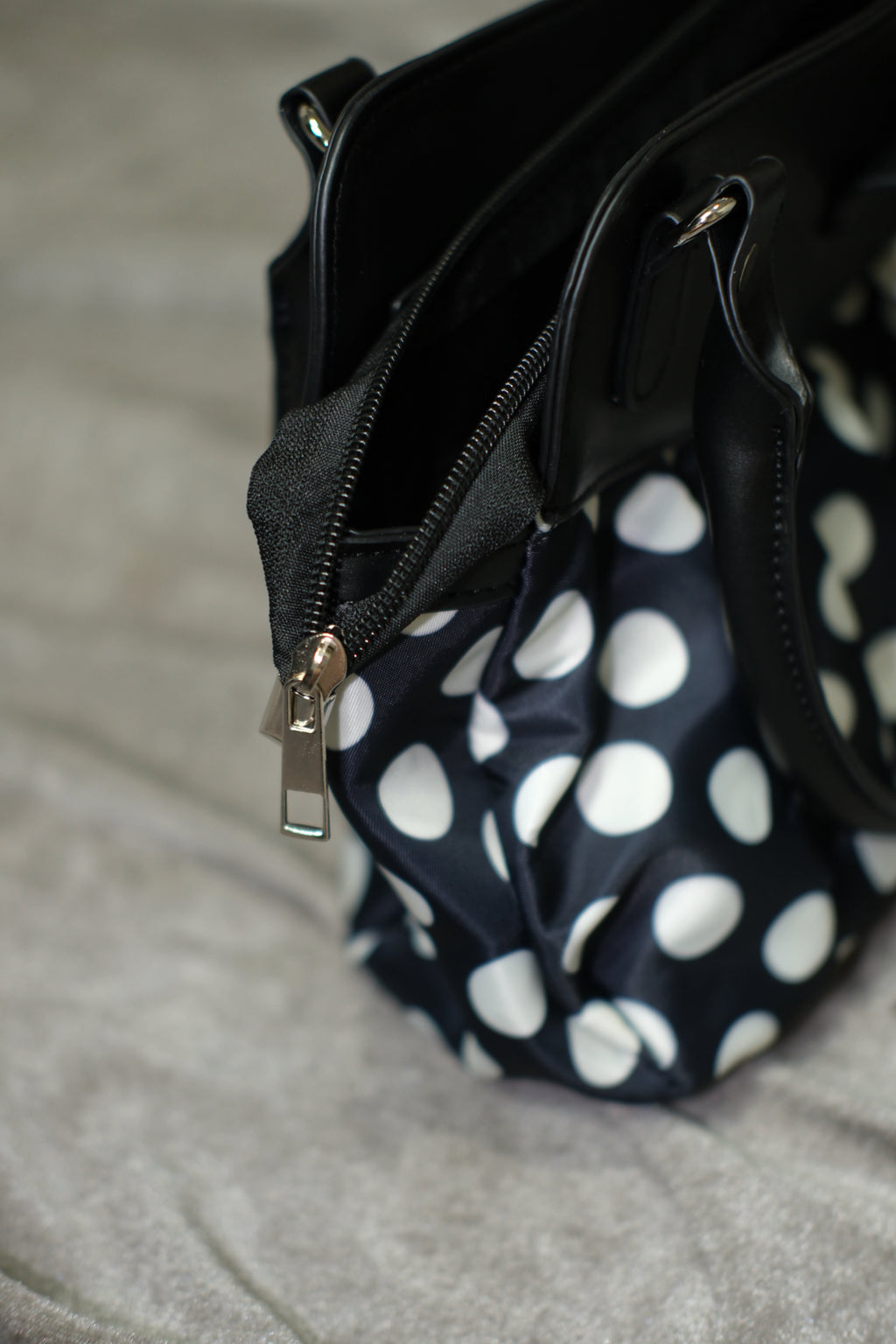 Black White Polka Dot Gathered Handbag