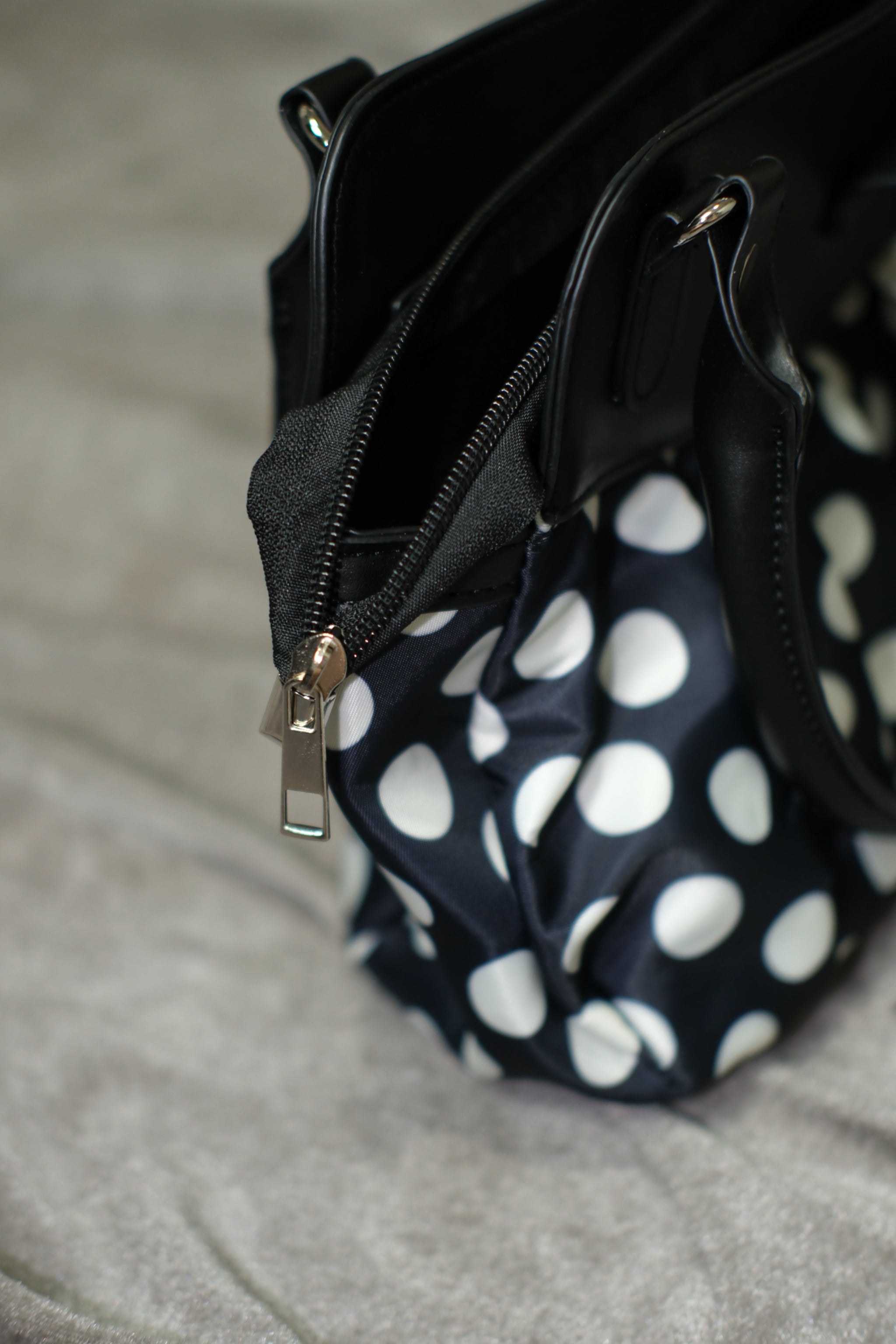 Black White Polka Dot Gathered Handbag