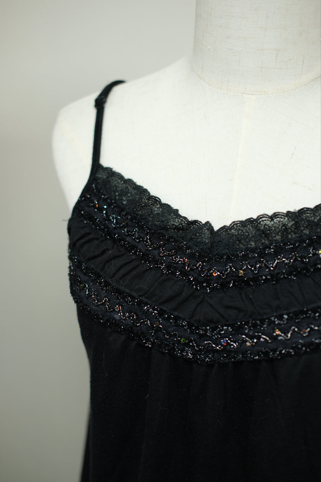 Black Beaded Lace Mesh‑Hem Wear