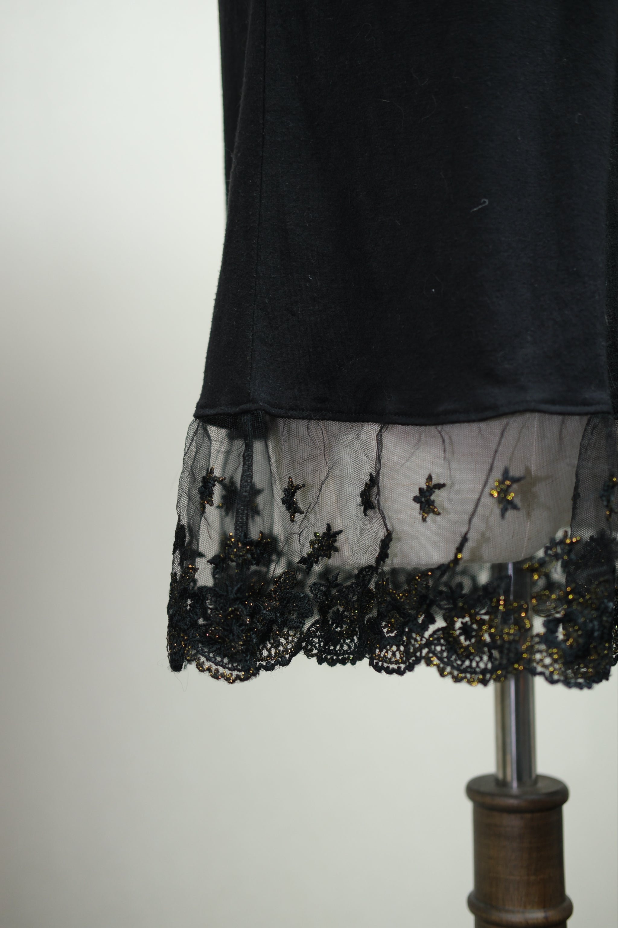 Black Beaded Lace Mesh‑Hem Wear