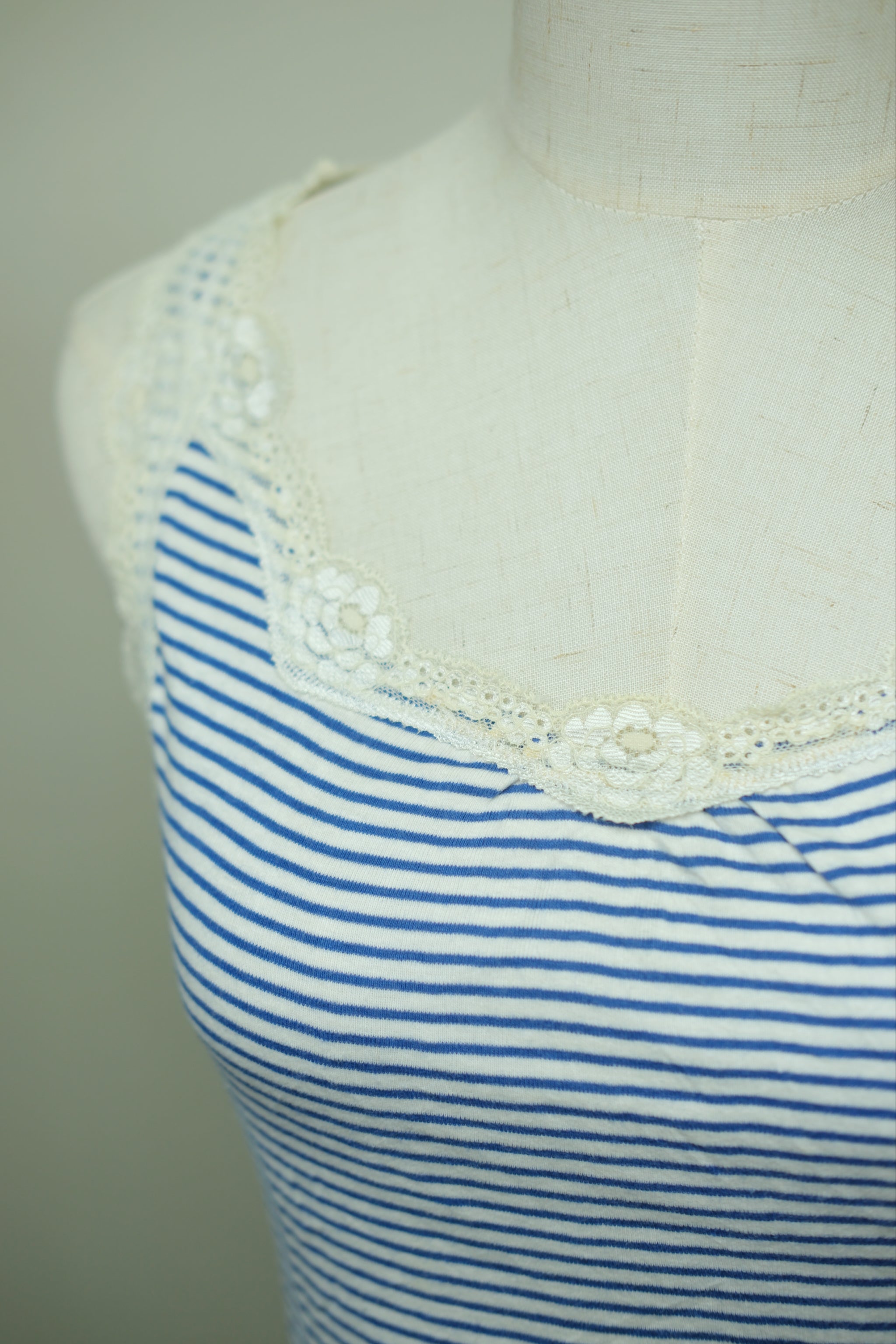 Blue‑White Stripe Lace Trim Wear
