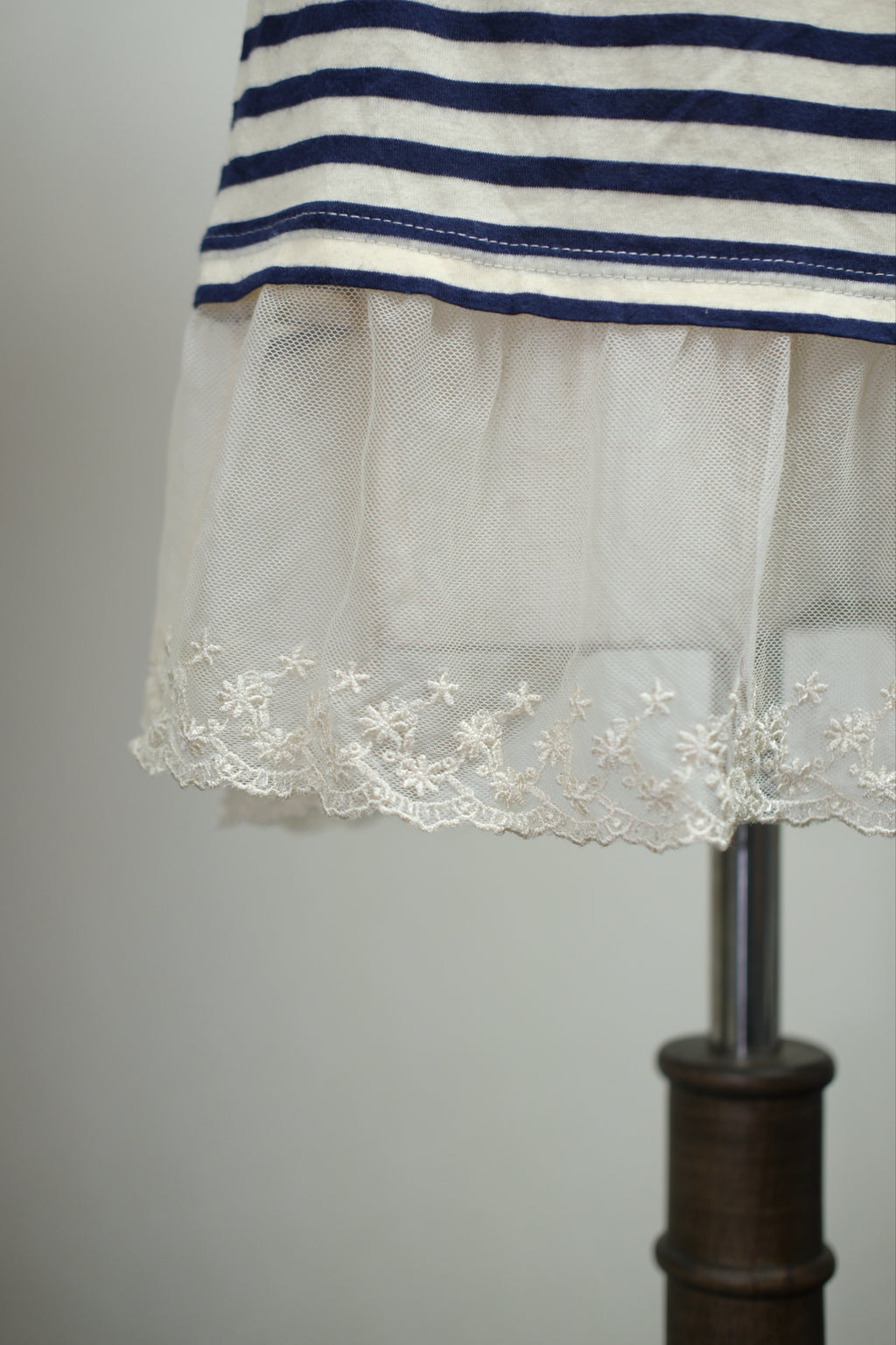 Navy‑White Stripe Crochet Mesh‑Hem Wear