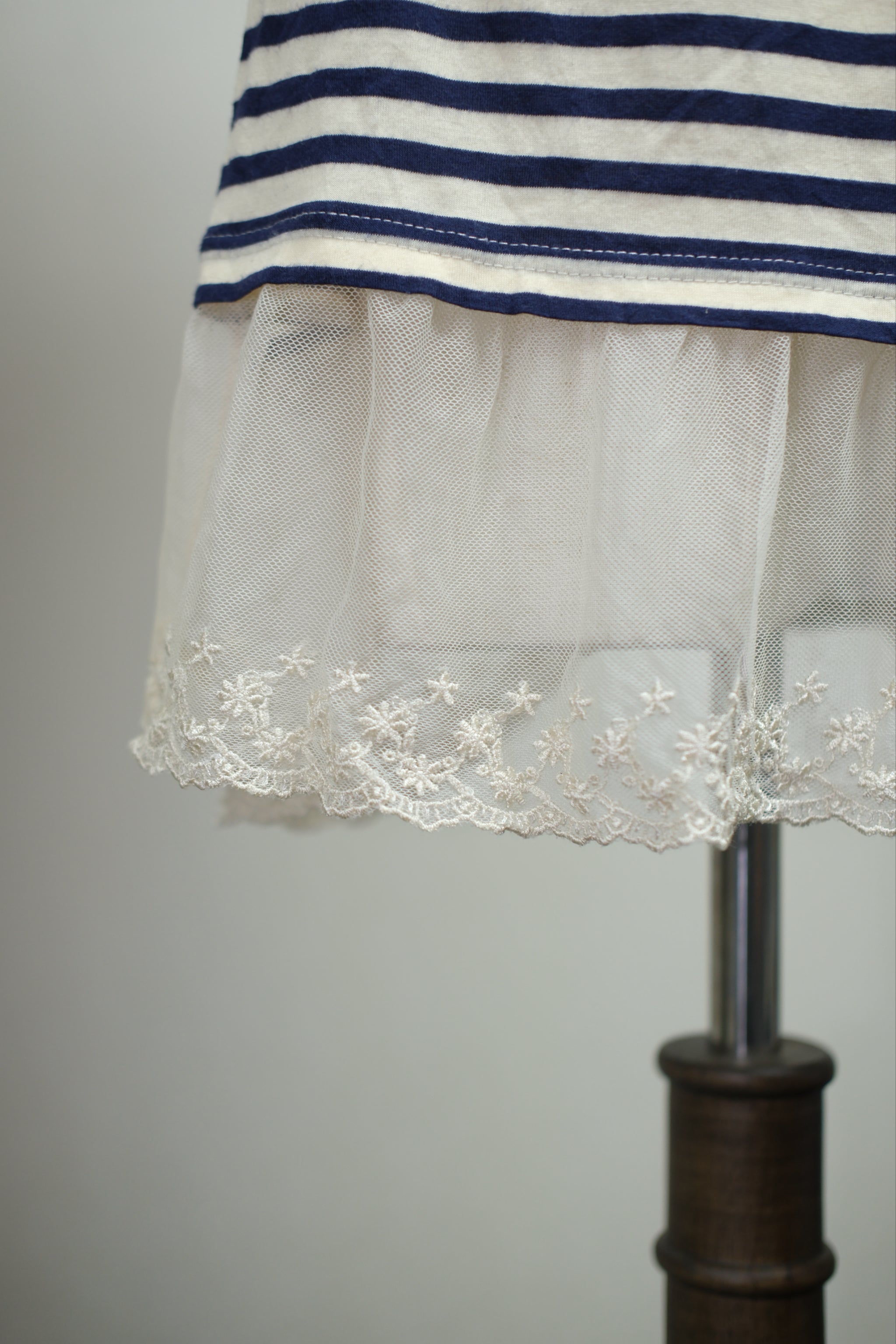 Navy‑White Stripe Crochet Mesh‑Hem Wear