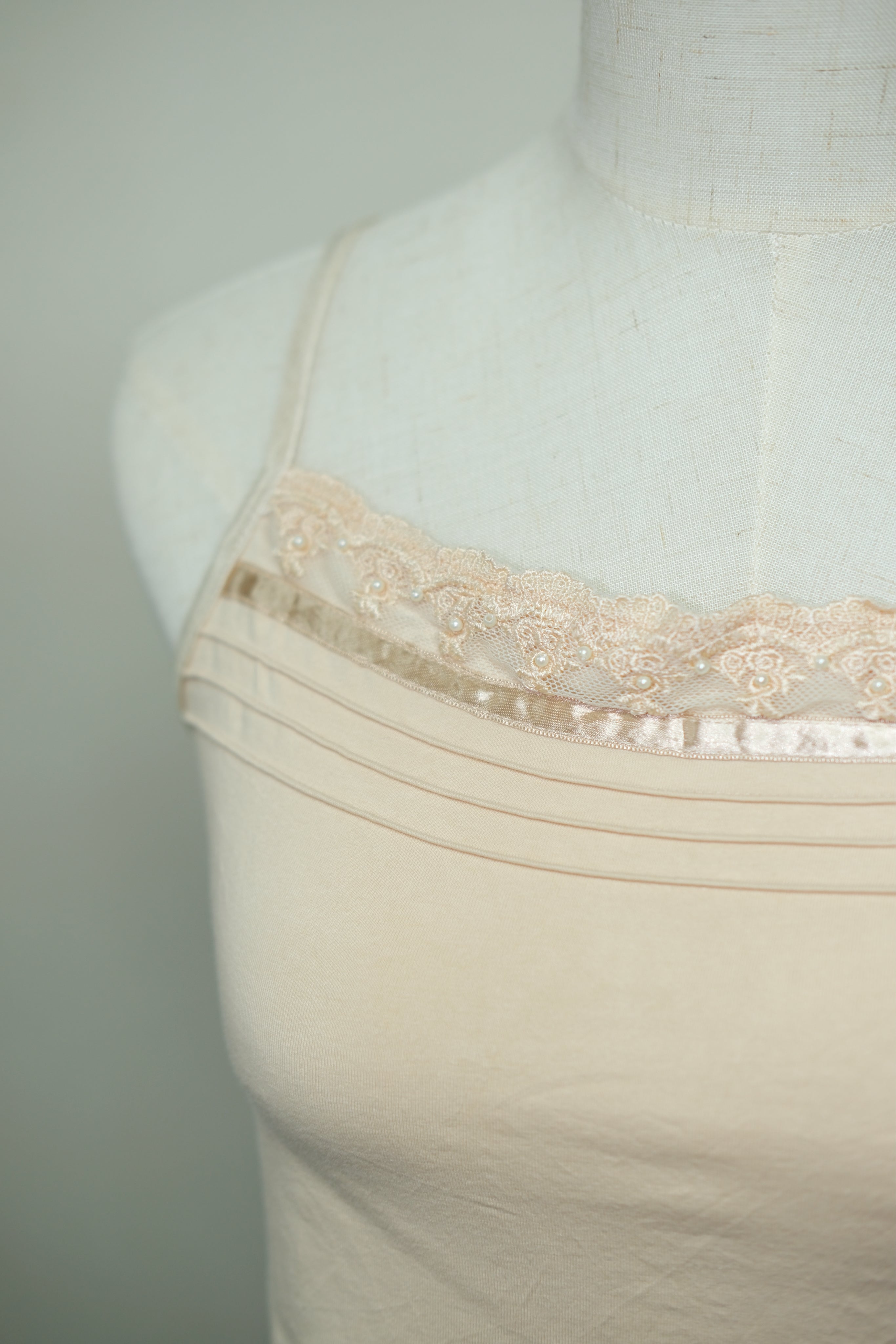 Pale Apricot Pleated Lace Trim Wear