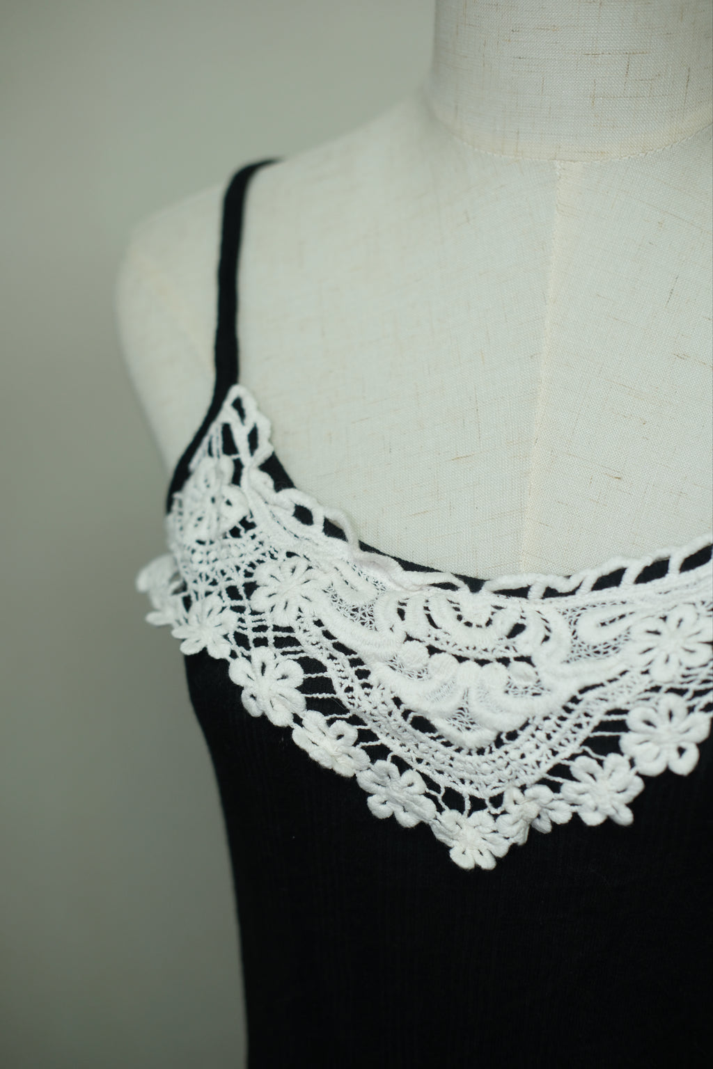 Black Base White Crochet Neck Wear