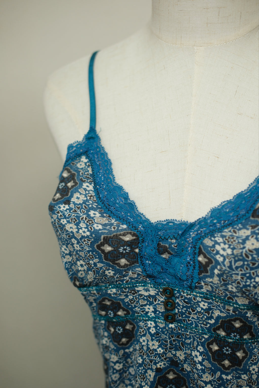 Blue Ethnic Print Lace Wear
