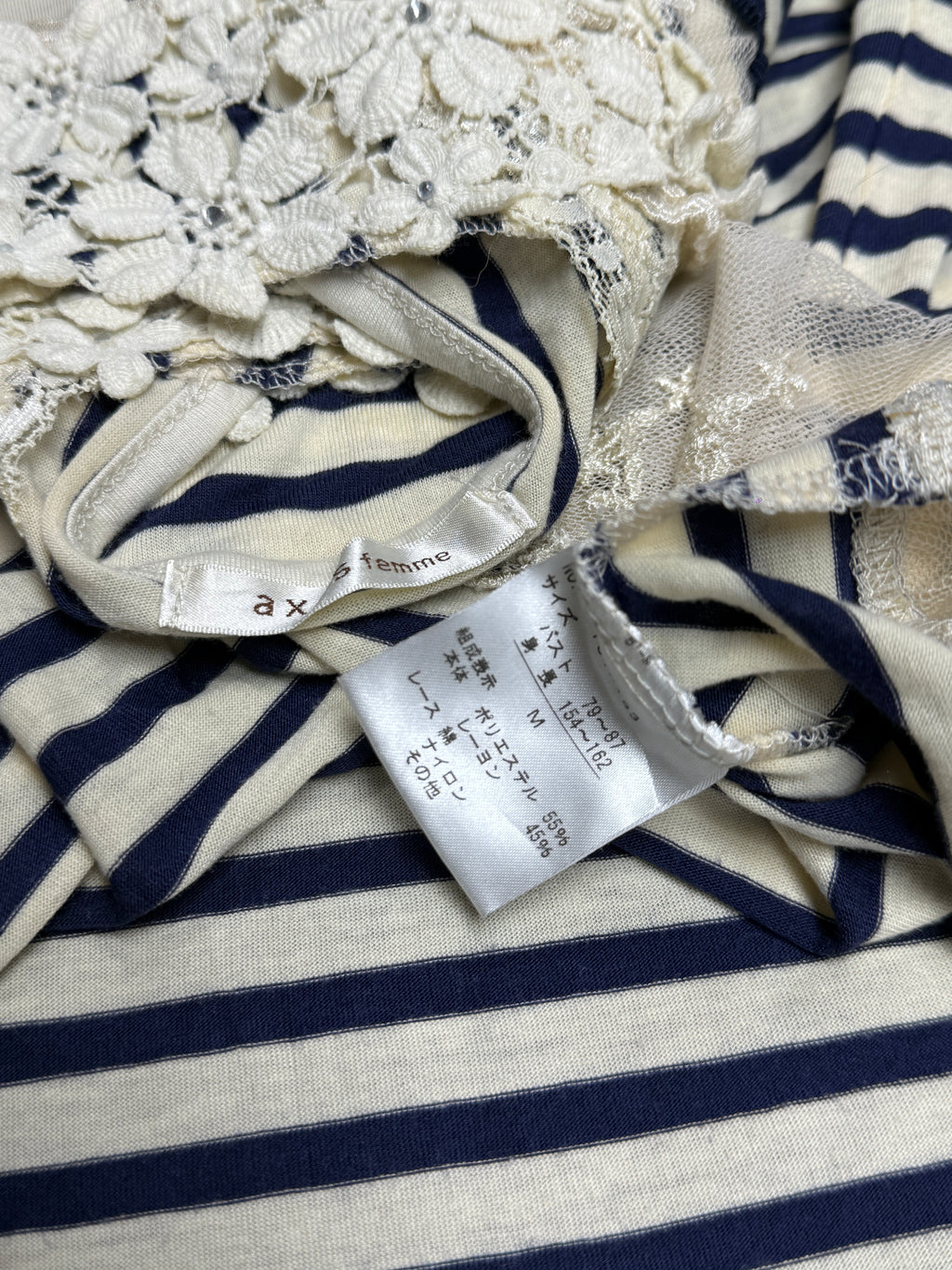 Navy‑White Stripe Crochet Mesh‑Hem Wear