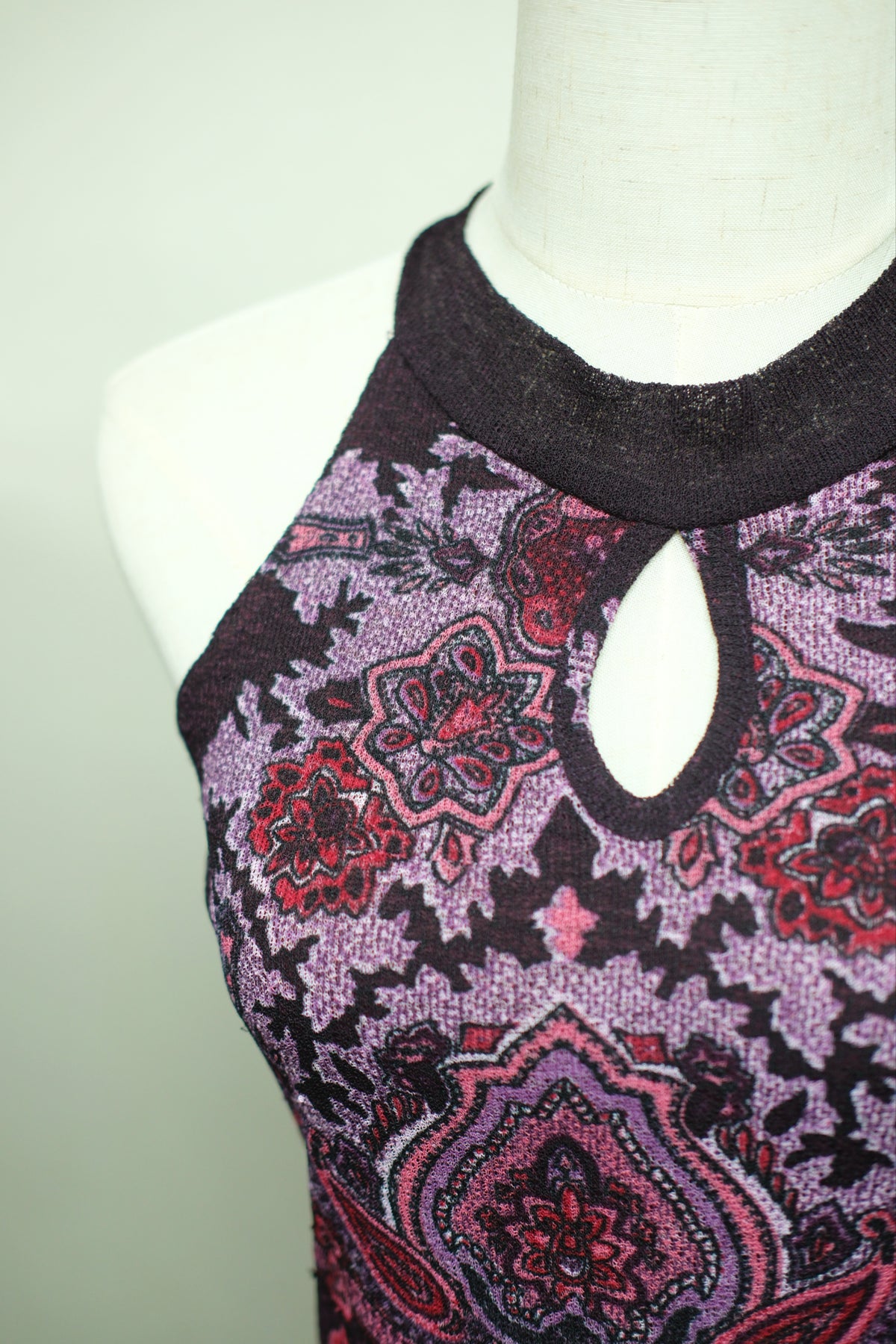 Purple-Pink Ethnic Print Halter Keyhole Wear