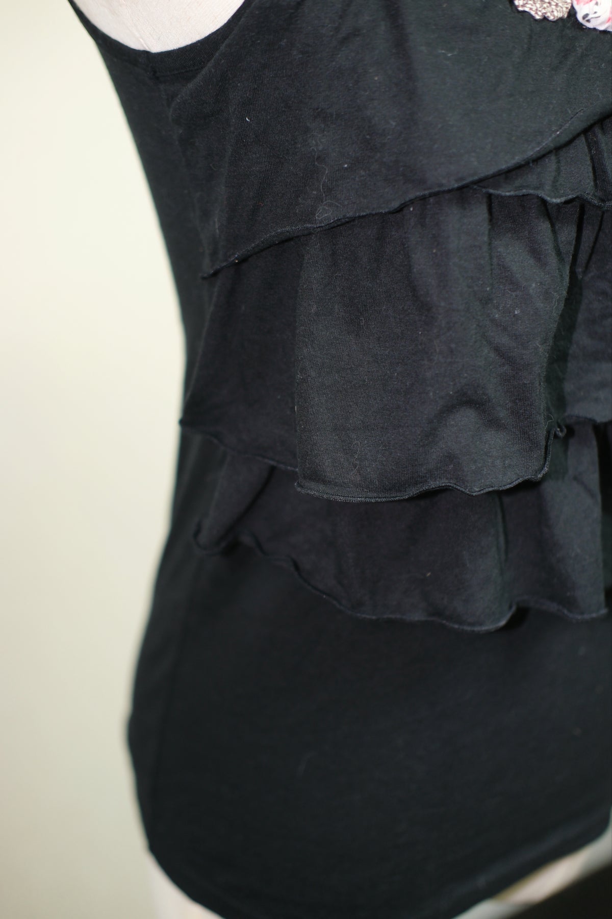 Black Tiered Ruffle Wear With Colourful Fabric Flowers