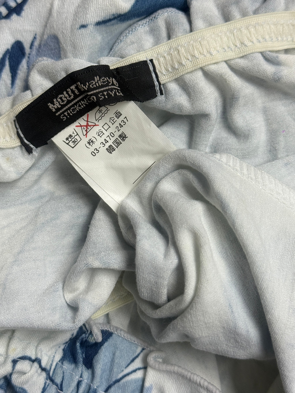 White Base Blue Floral V-Neck Ruching Ruffle Wear