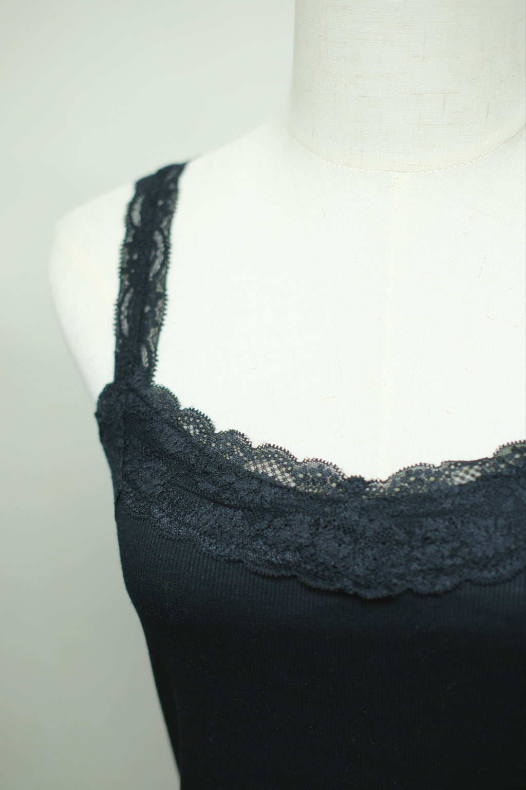 Black Rib Lace Strap Tank
