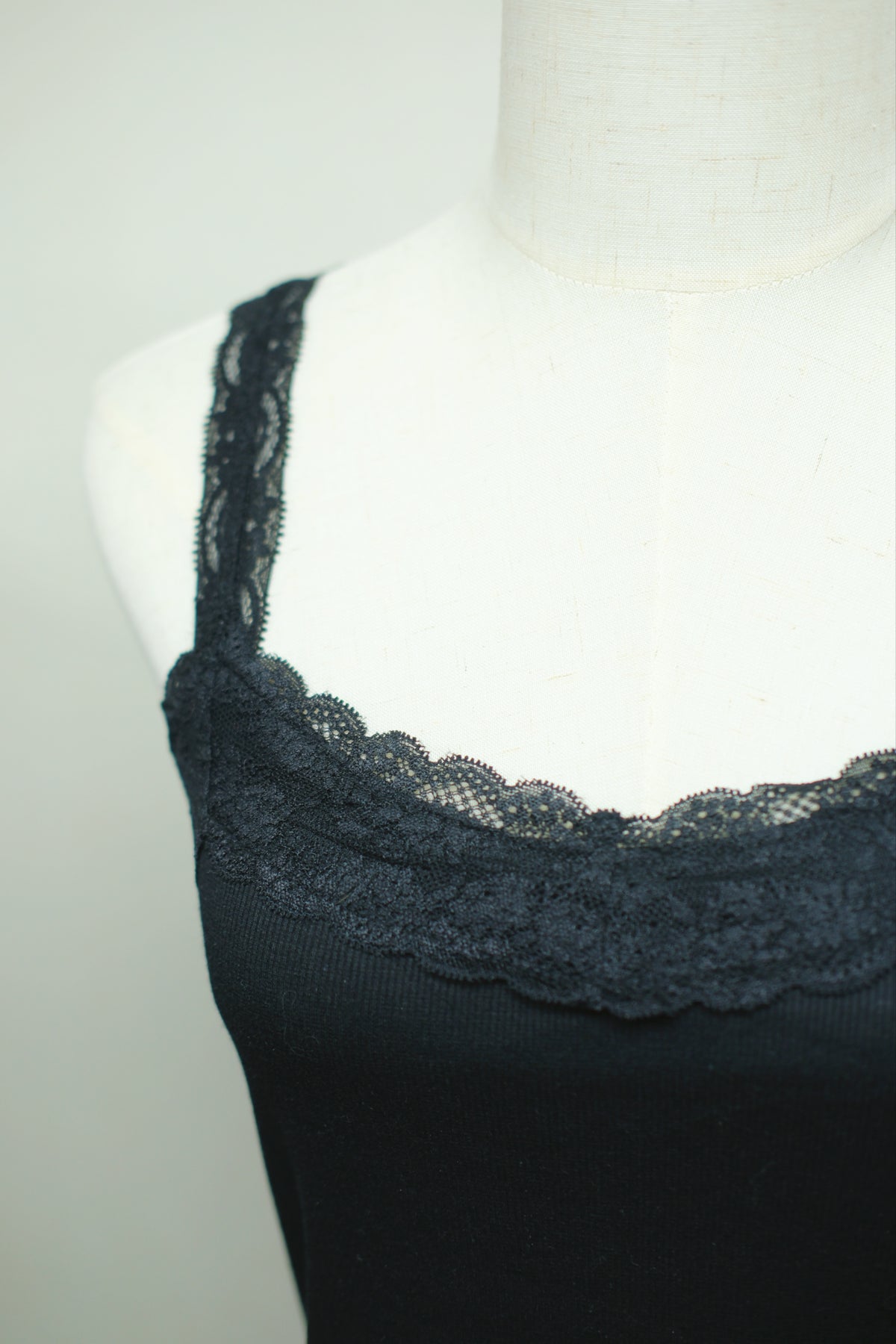 Black Rib Lace Strap Tank