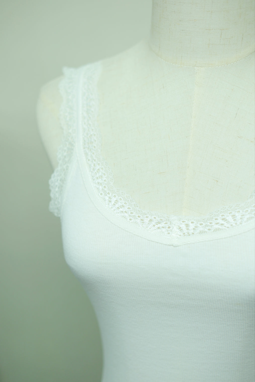 White U-Neck Lace Strap Rib Knit Tank