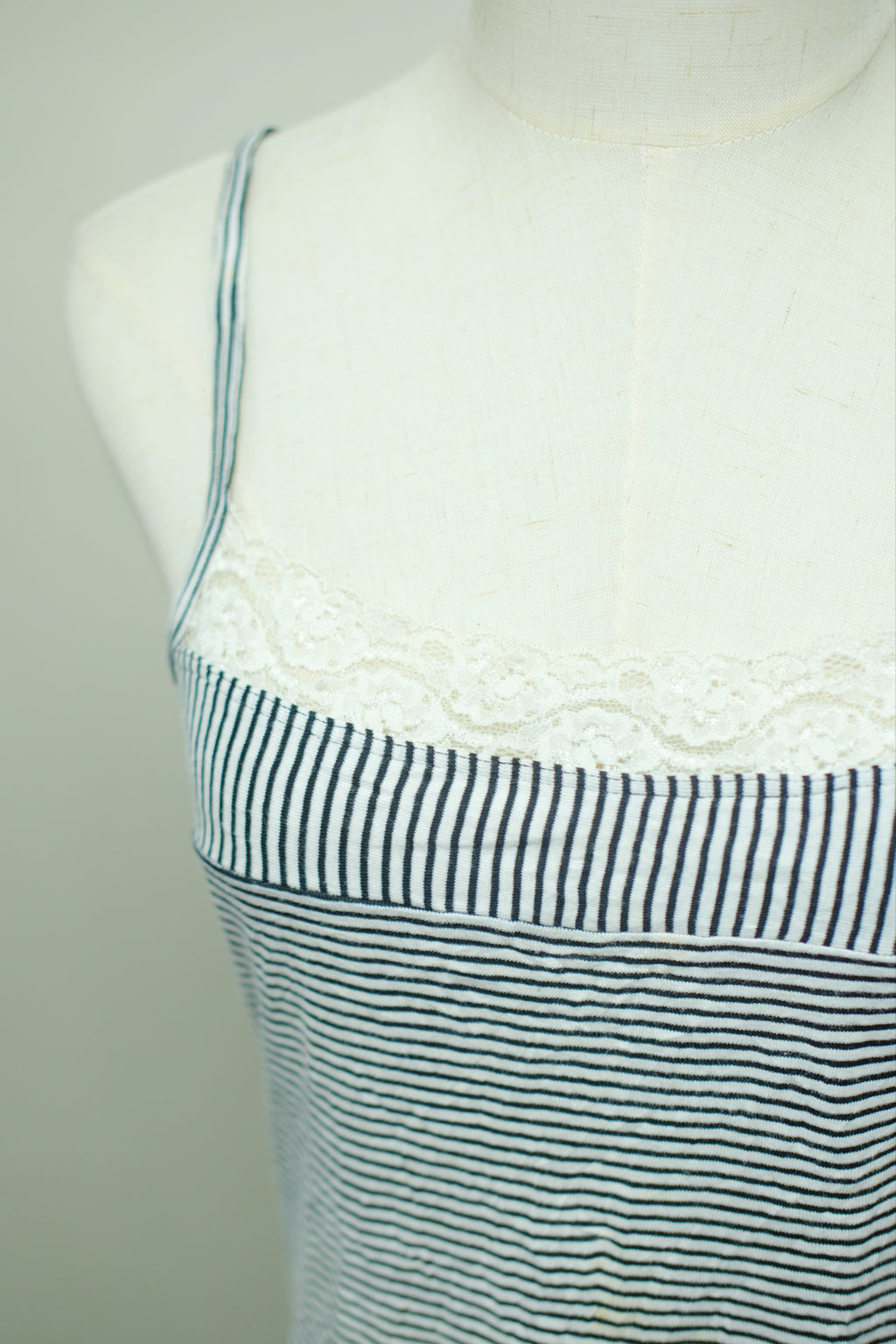 Black White Stripe Cotton Lace Tank