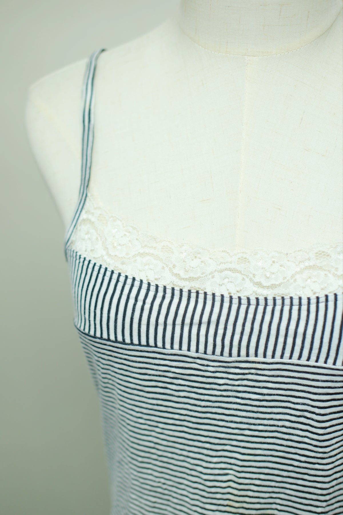 Black White Stripe Cotton Lace Tank