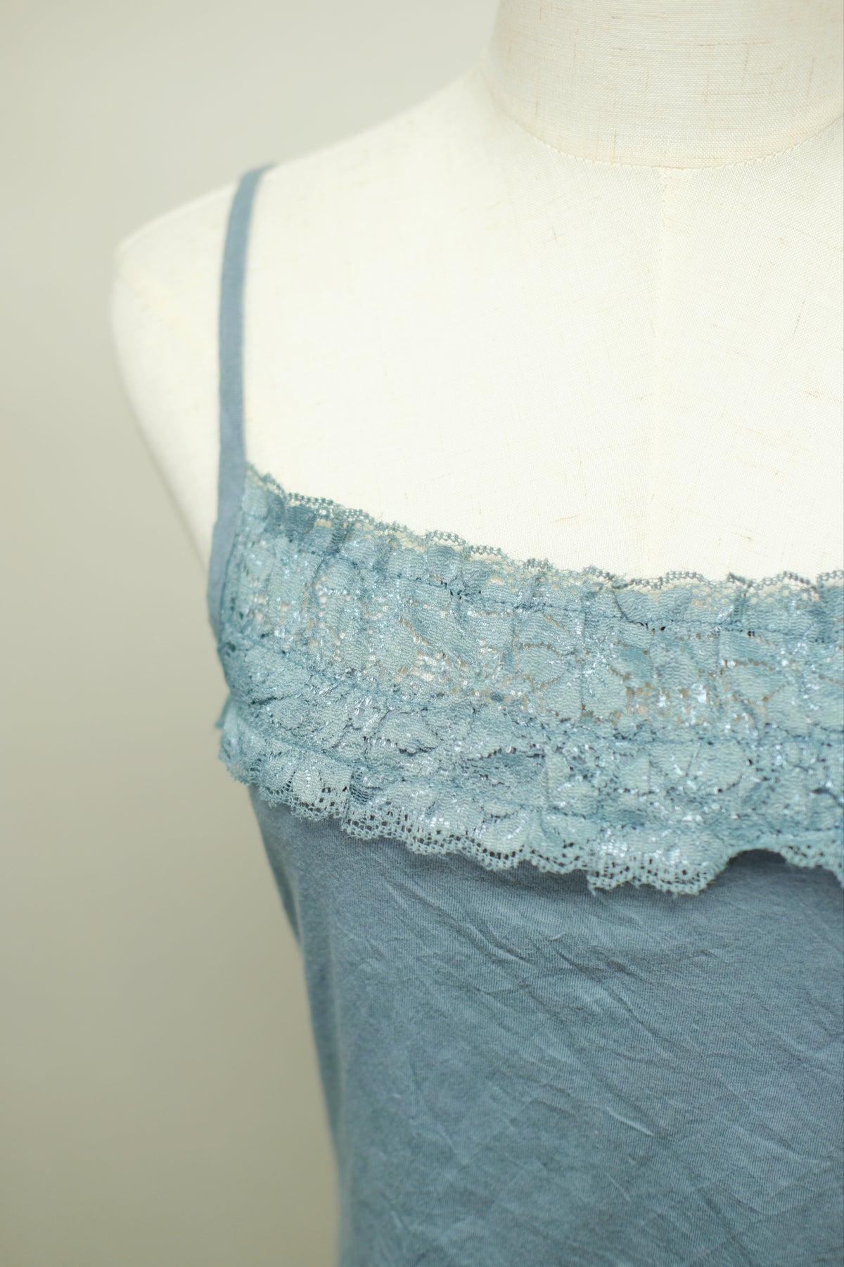 Dusty Blue Square Neck Lace Panel Soft Knit Top