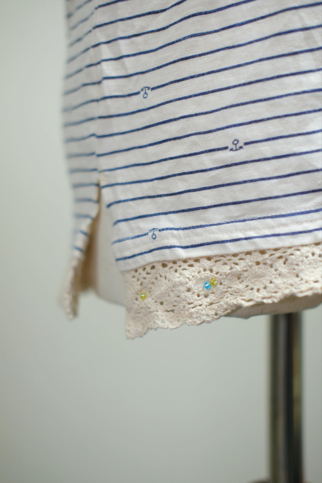 Blue White Stripe Cotton Lace Tank