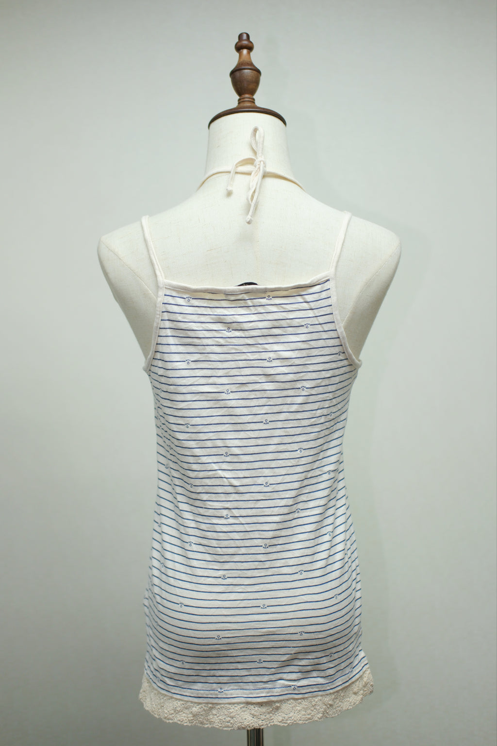 Blue White Stripe Cotton Lace Tank