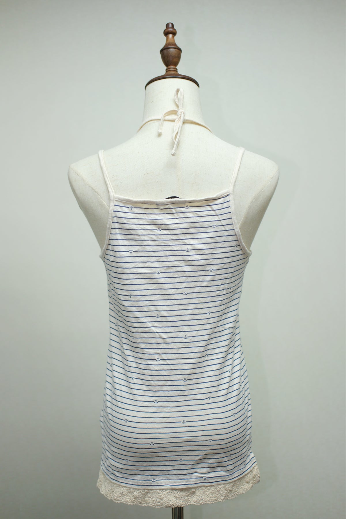 Blue White Stripe Cotton Lace Tank