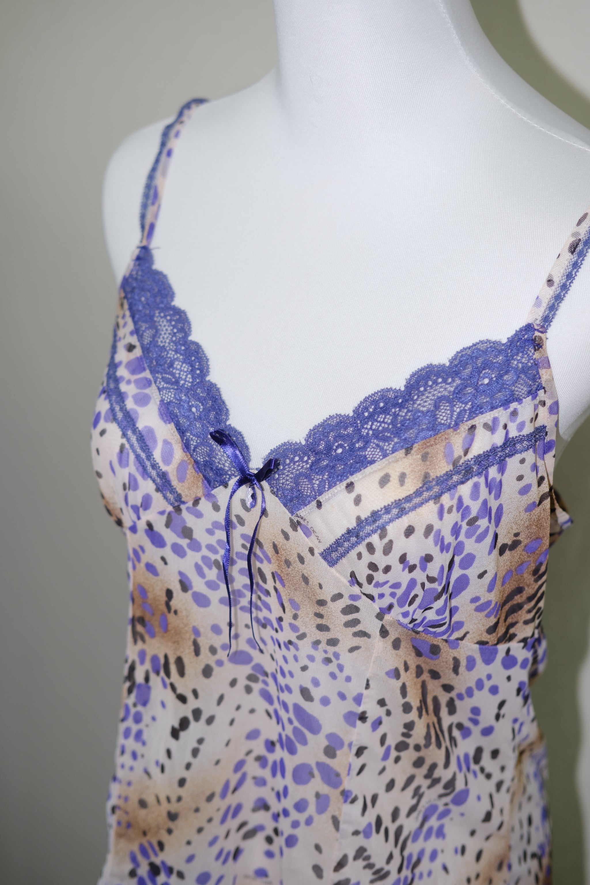 Purple Leopard Print Sheer Mesh Cami Top with Lace